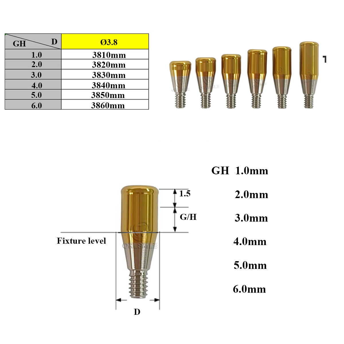 Locator abutment Male caps kit Core tools fit to DENTIS platform GH1-6