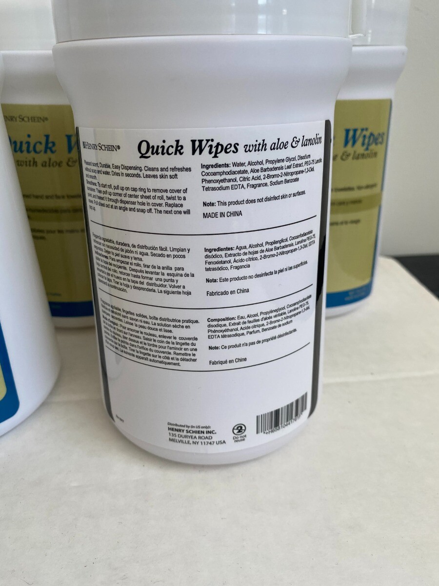 Lot (4) Henry Schein Quick Wipes with Aloe & Lanolin Pop-Up Container 150/Each