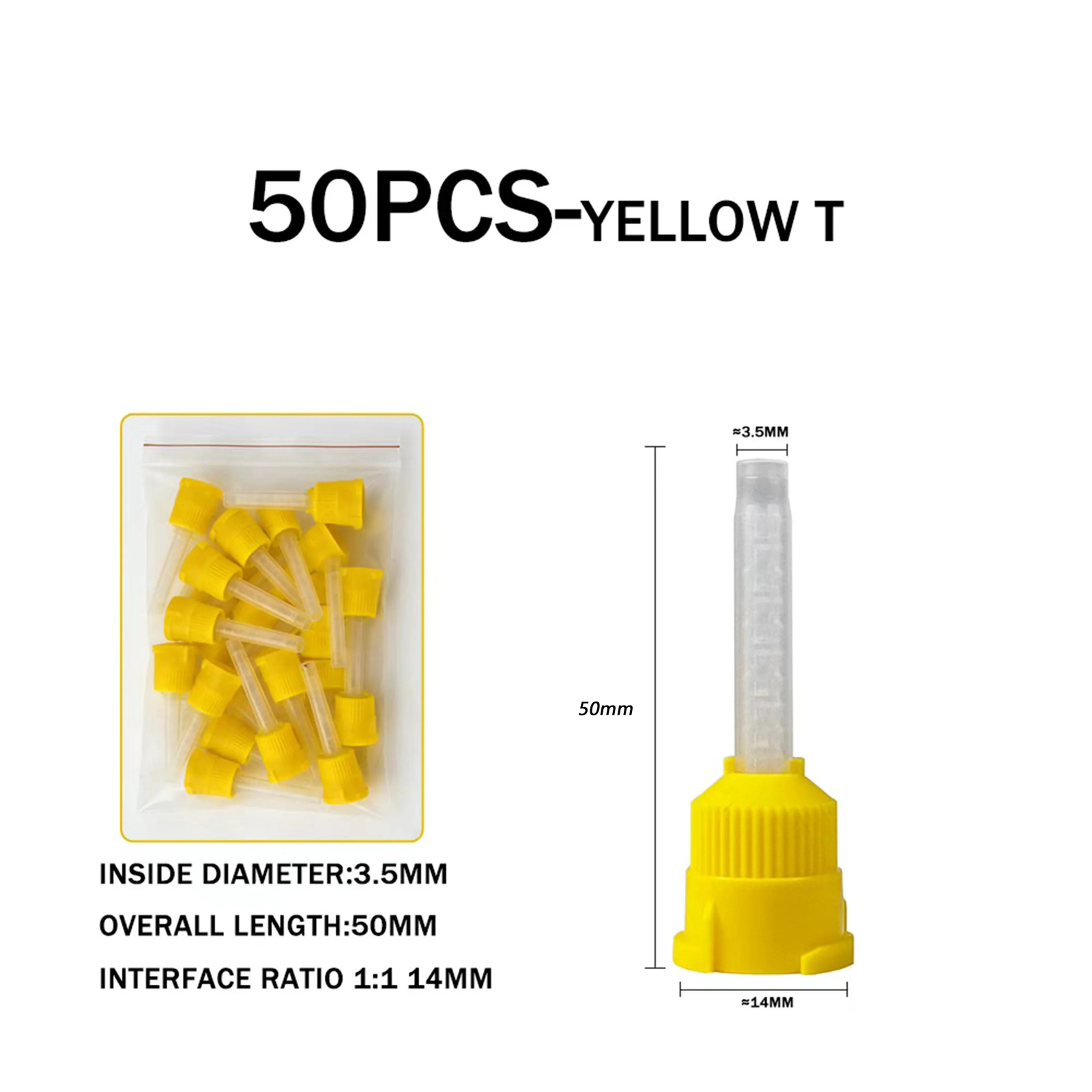 50pcs/pack Dental T Mixing Tips 1:1 Ratio Disposable Impression Mixing Tube