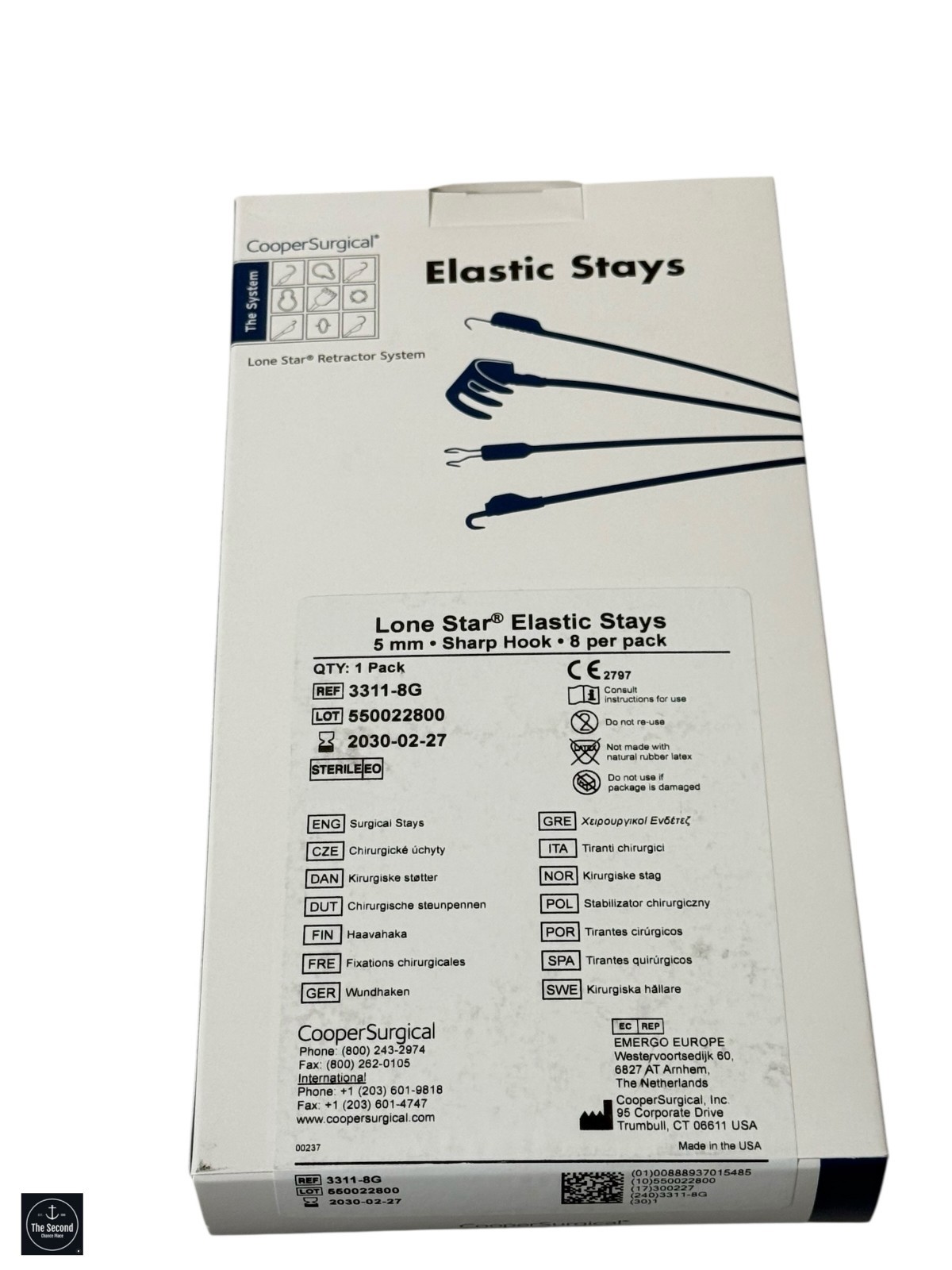 8-Piece Cooper Surgical Lone Star Elastic Stays 5mm Sharp Hook Sterile 3311-8G