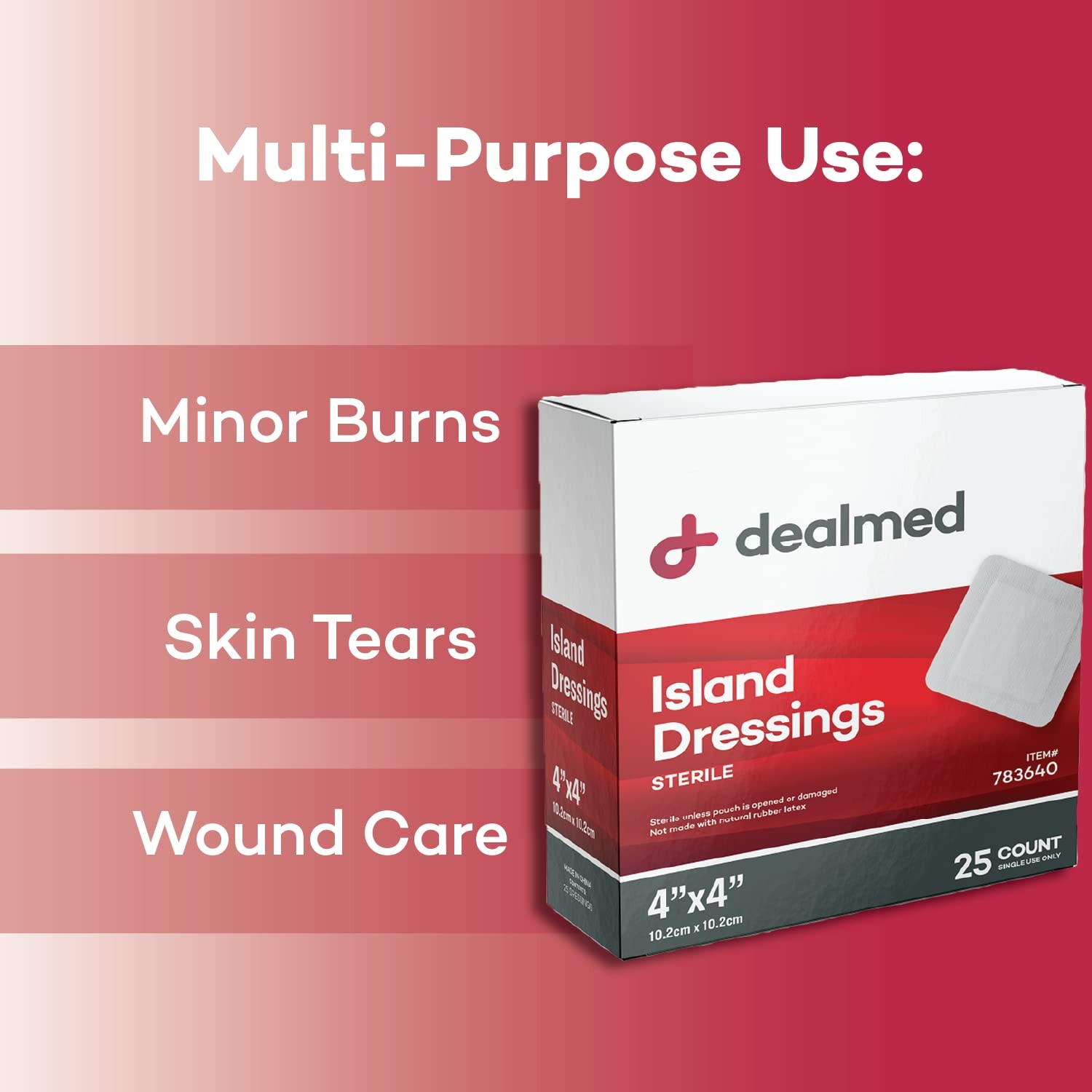 Dealmed Sterile Bordered Gauze Island Dressings 4×4 Inch (Pack of 25), White