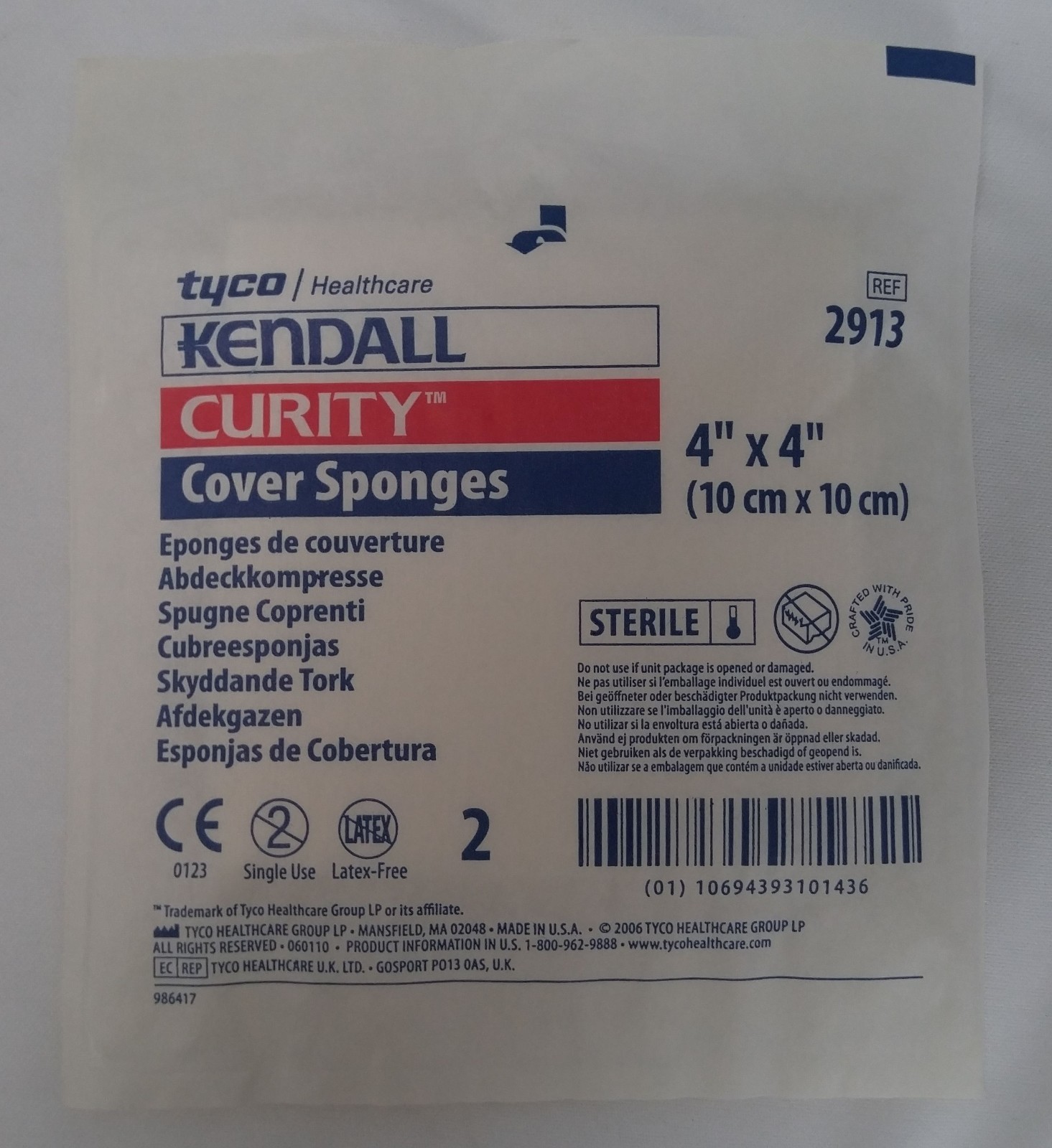 Tyco Kendall Curity Cover Sponges 4″x4″ (10cm x 10cm) Ref. 2913 (Lot of 50)