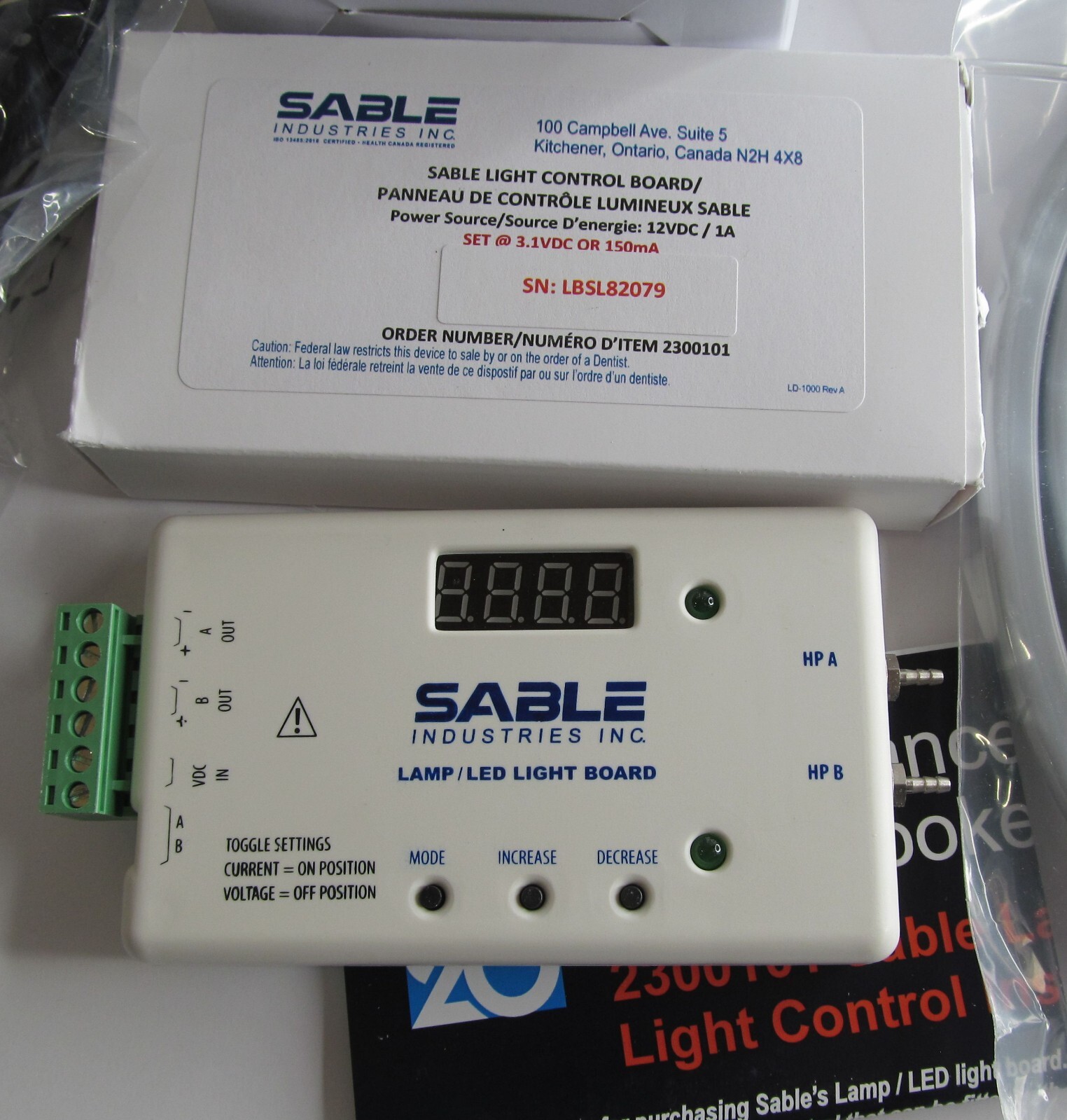 SABLE BELMONT 2300097 LED DENTAL LIGHT CONTROL SET W/ 2300101, 2100198, 2300203