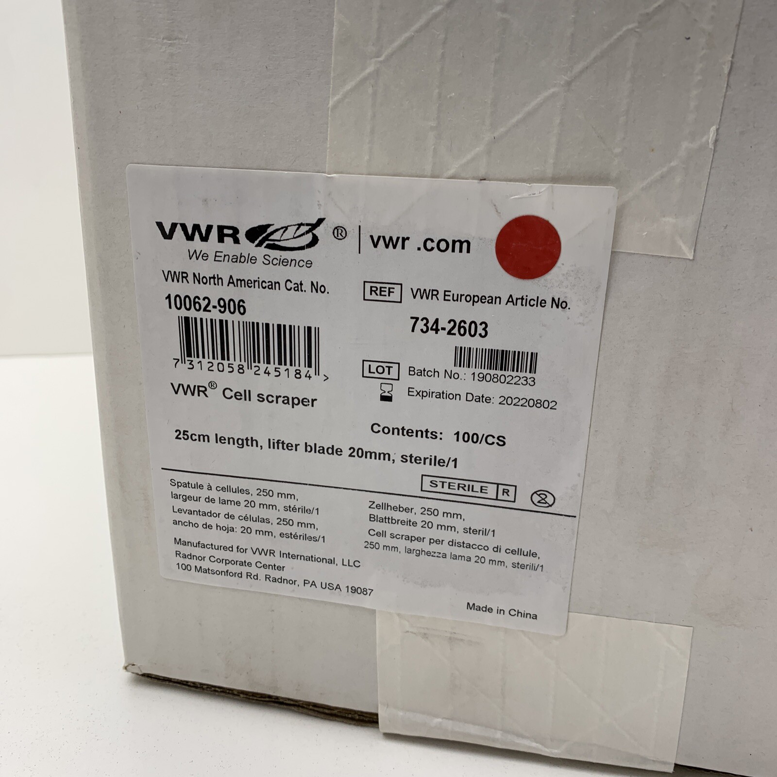 (100)VWR 734-2603 10062-906 Sterile 25cm Cell Scraper Lifter Blade EXPIRED 2022