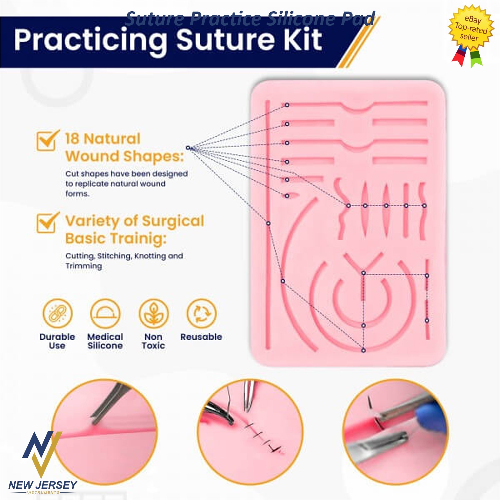 Medical Skin Suture Practice Silicone Pad Wound Simulated Surgical Training Kit