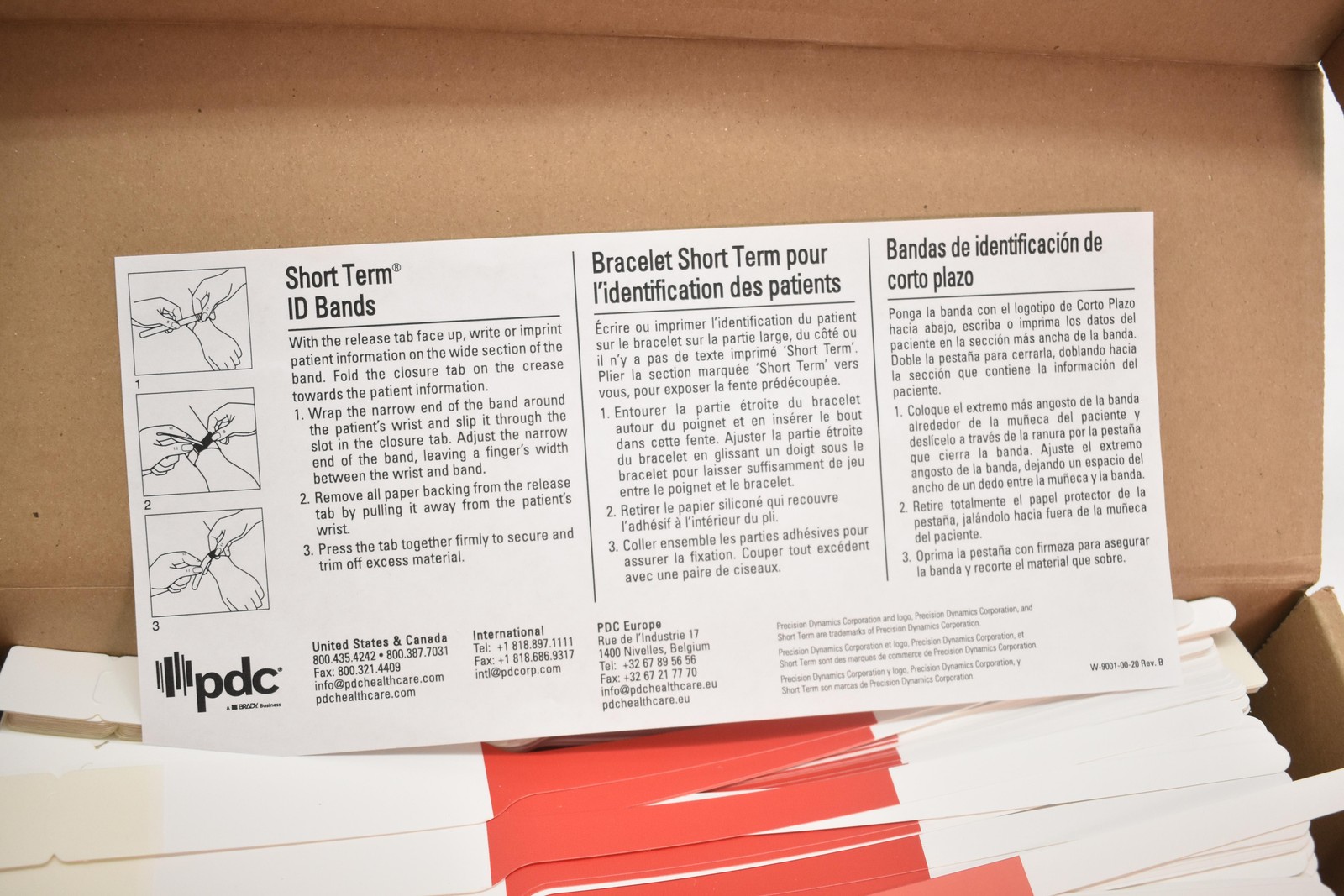 PDC Short Term ID Bands Medical Patient Wristbands Red White Box W-0600-45-13