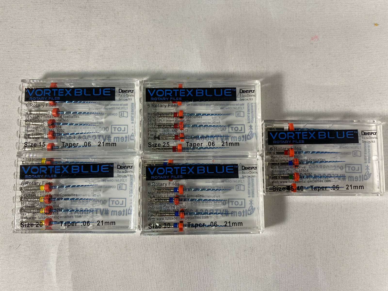 Dentsply Tulsa Dental Vortex Blue 21mm .06 Taper rotary files 6/pk all sizes