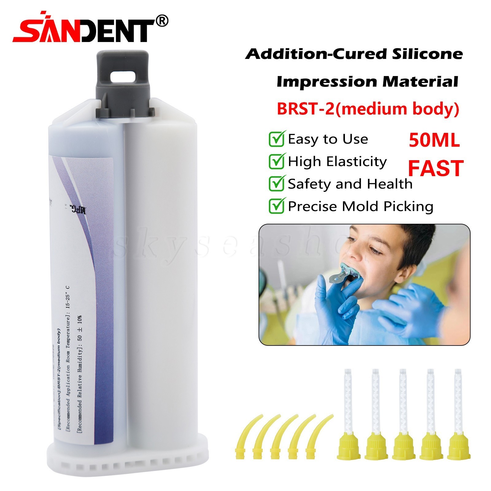 Dental MEDIUM BODY FAST SET VPS Impression Material 50ml, 1-16/Bx SANDENT