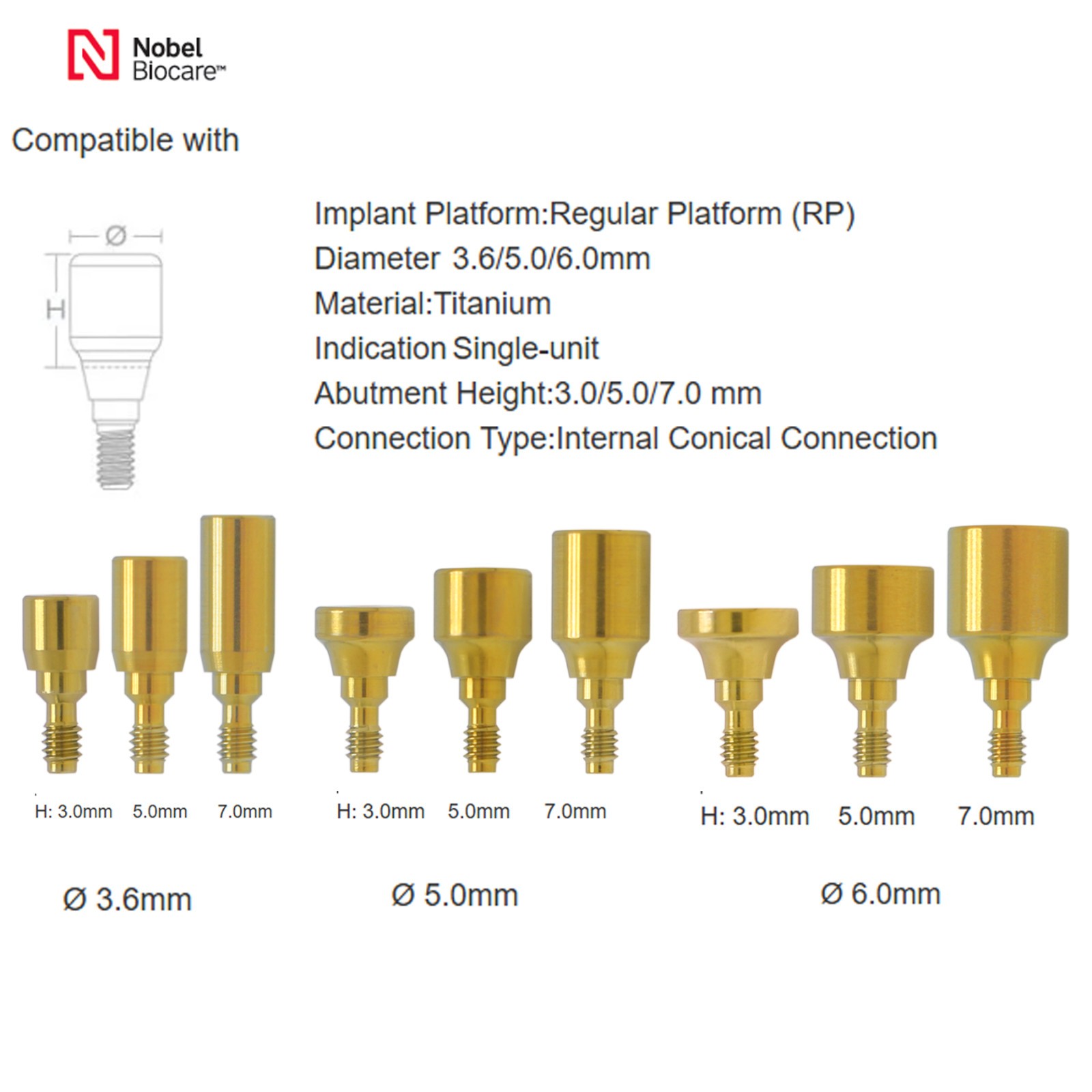 US Nobel Biocare Implant Healing Abutment Cap Internal Conical Connection NP/RP