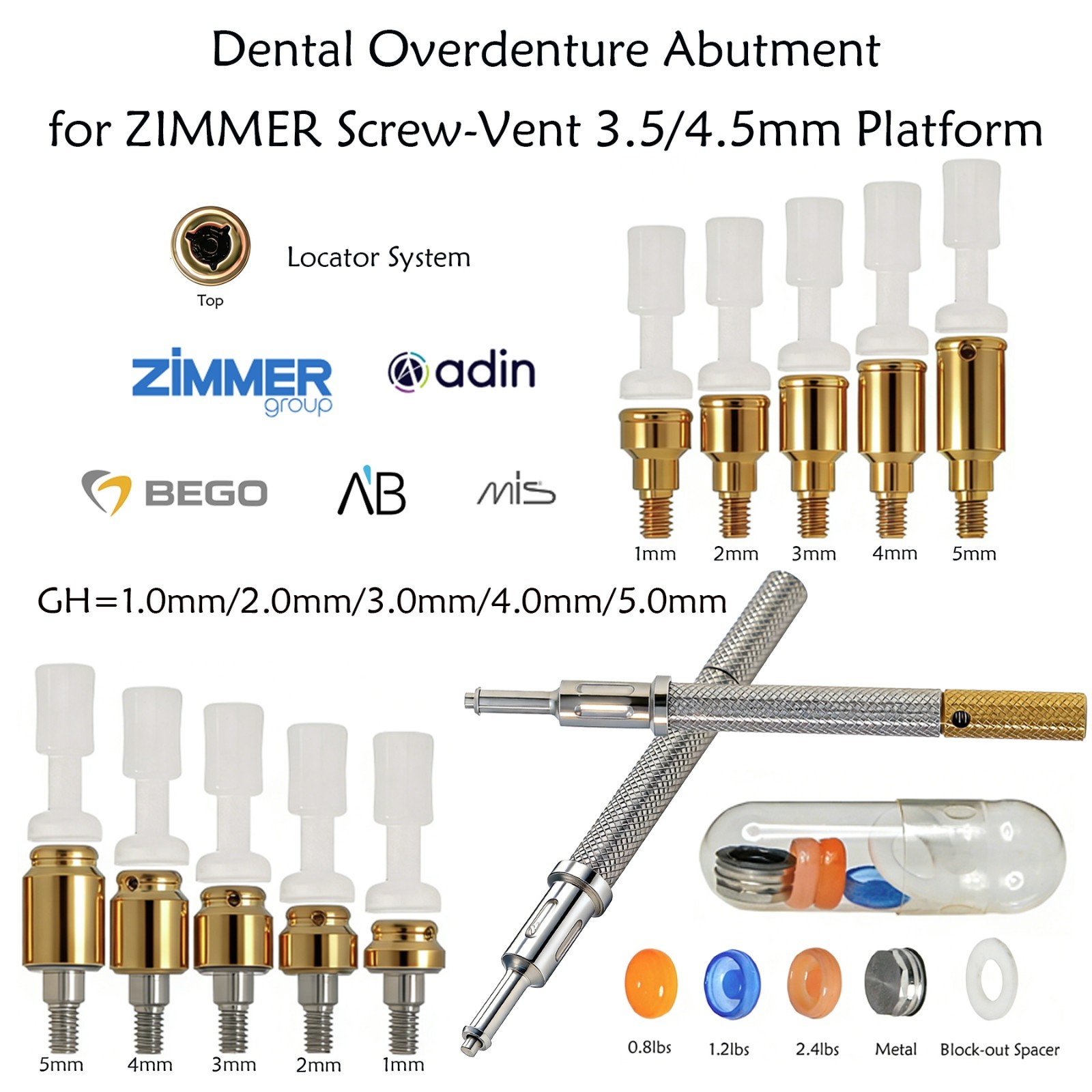 US Zest Locator Overdenture Abutment for ZIMMER TSV 3.5/4.5 Internal Hex Platfor