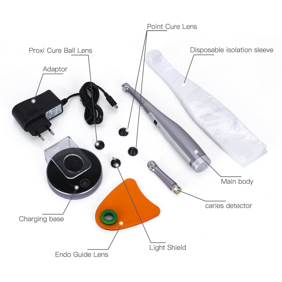 Dental LED Curing Light 1 Second Metal Body with Caries Detector Built Meter US