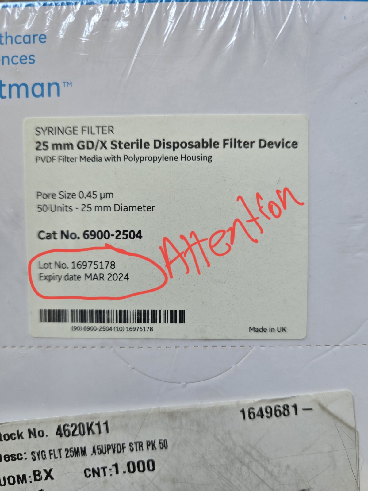 Cytiva Whatman 6900-2504 GD/X 25 Disposable Filter Device 50 Count Box 03/2024