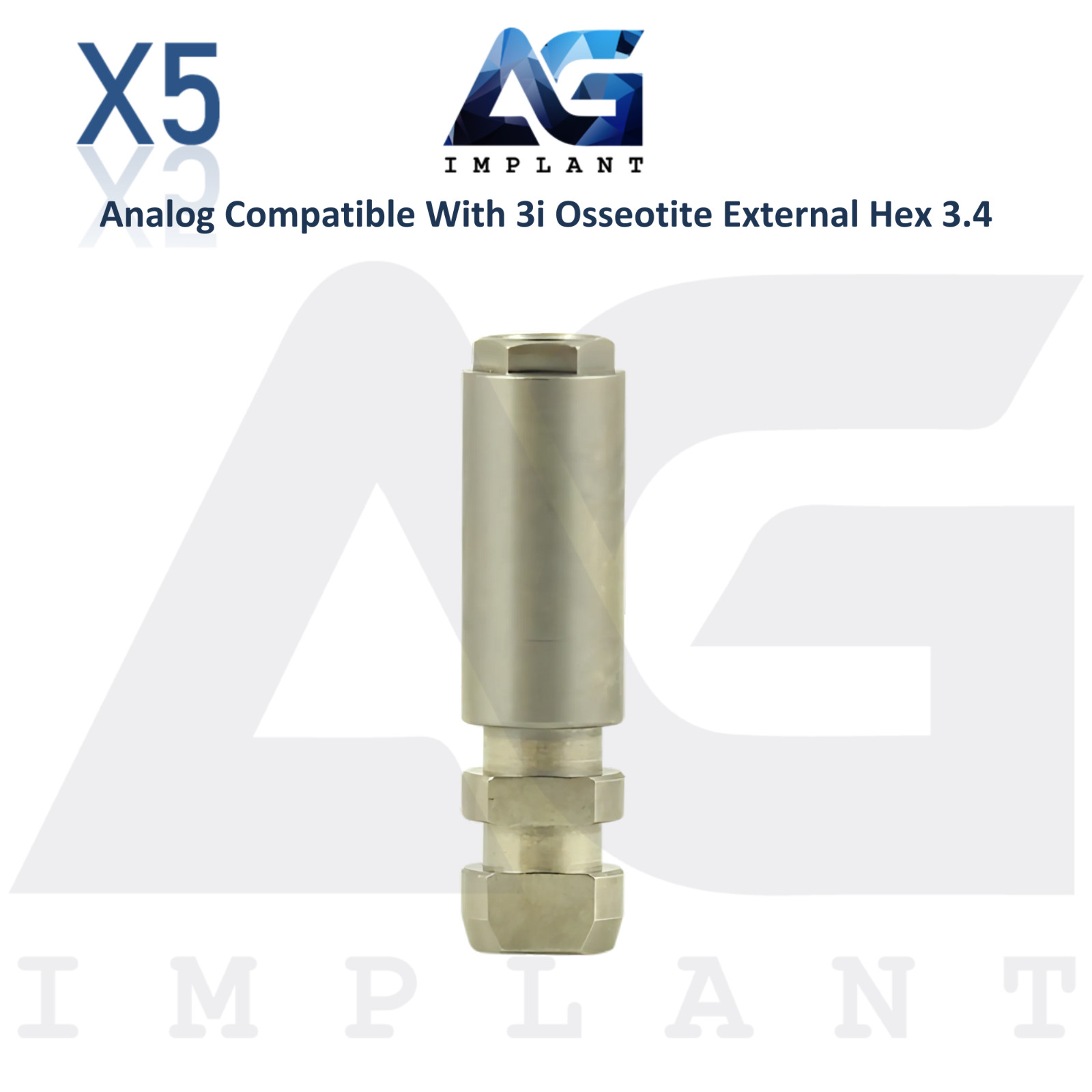 5 Fixture Analog Compatible with 3i Osseotite External Hex Ø3.4mm Dental Lab