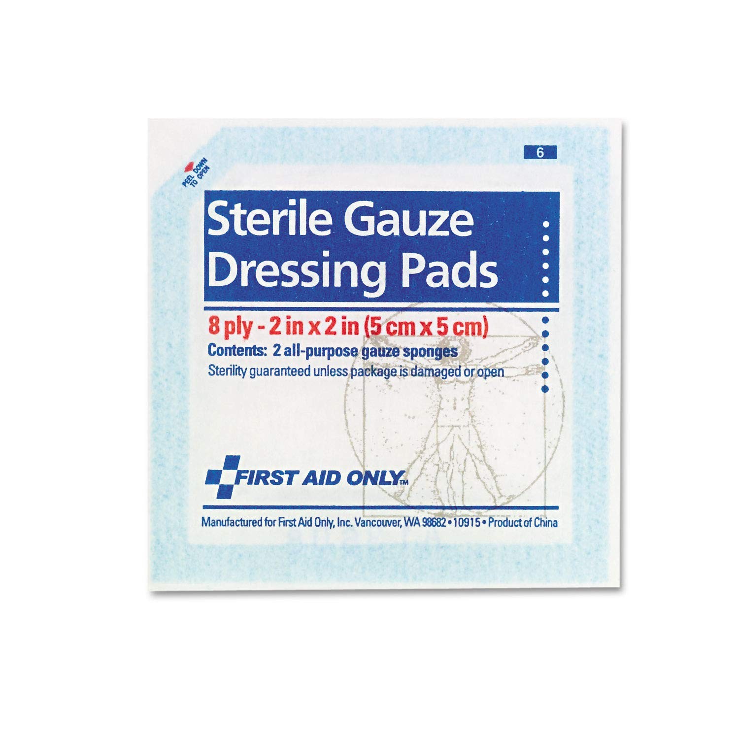 First Aid Only Sterile Gauze Dressing Pads, 2″ x 2″, 5 FAE-5000, Fae-5000