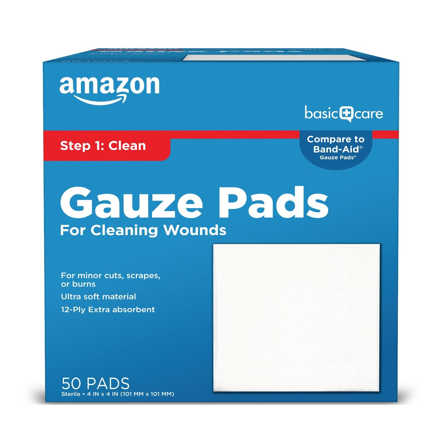 Amazon Basic Care Gauze Pads, 4×4″ Sterile 4×4 Inch (Pack of 1), White