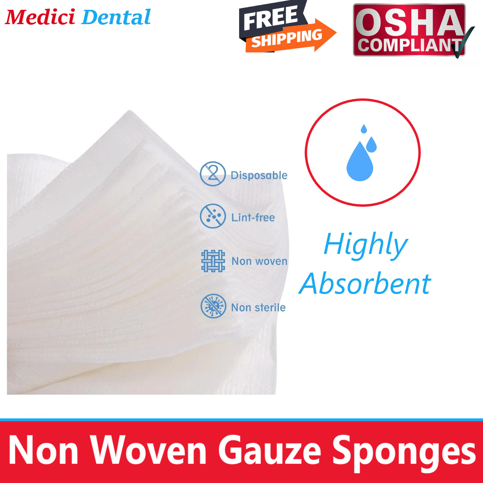 1000 Pack – 2×2 Non Woven Gauze Sponges 4-Ply, Non-Sterile Cotton Dental Medical