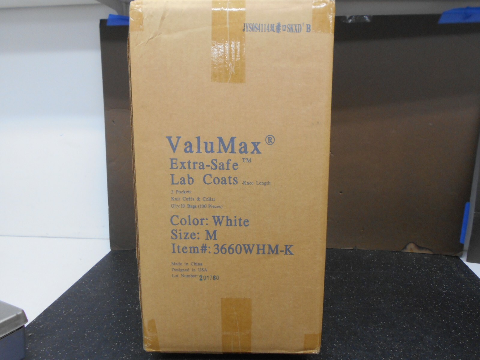 VALUMAX 3660WHM K WHITE MEDIUM KNEE LENGTH EXTRA SAFE LAB COATS BOX OF 100
