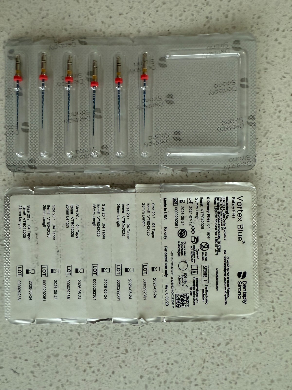 Dentsply Sirona Pre-sterilized Vortex Blue Rotary Files (6/pack), VTB042025