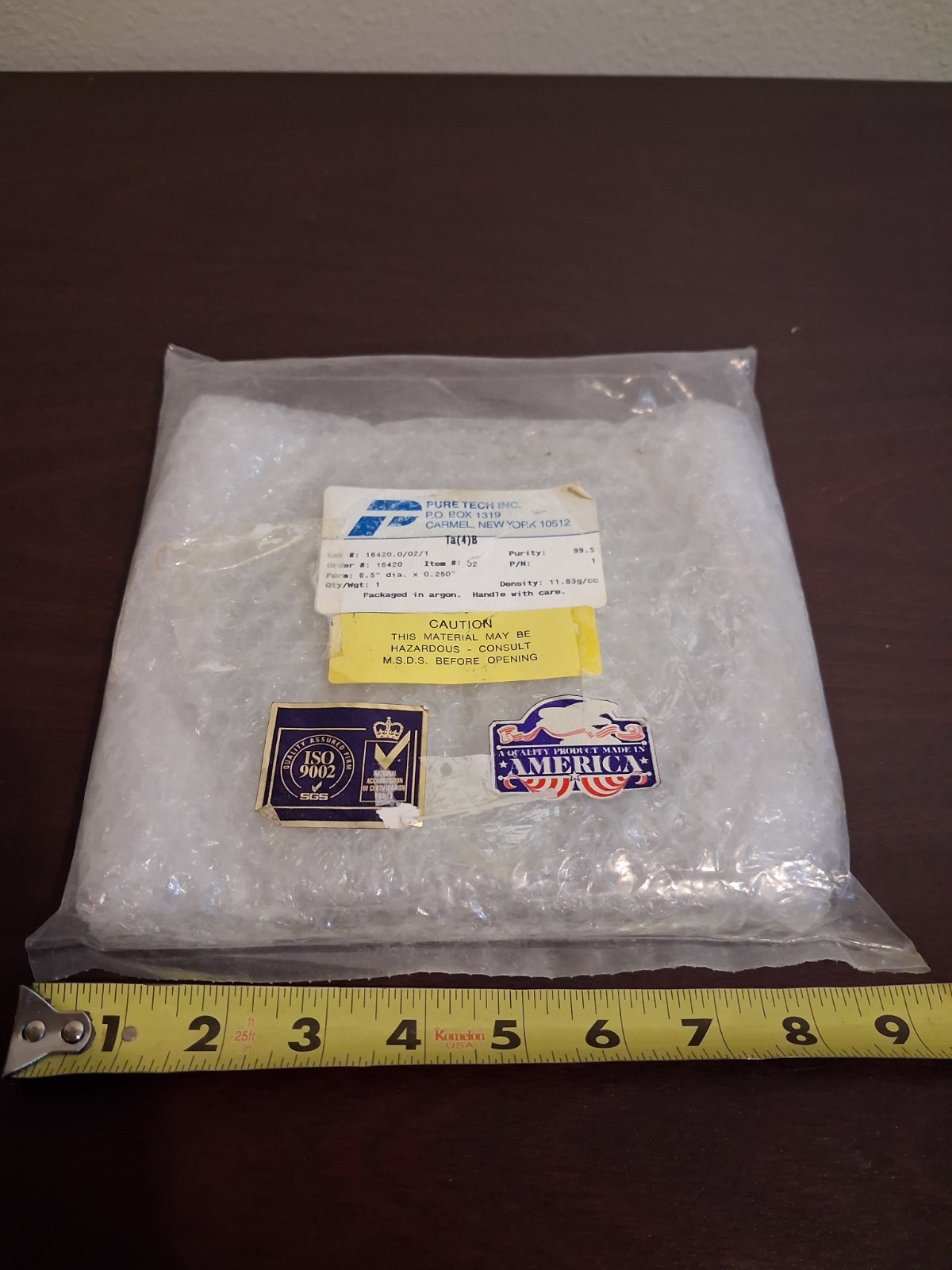 Pure Tech Inc Tantalum 99.5% Ta(4)B Sputtering Target 6.5″ Diameter x 0.250″