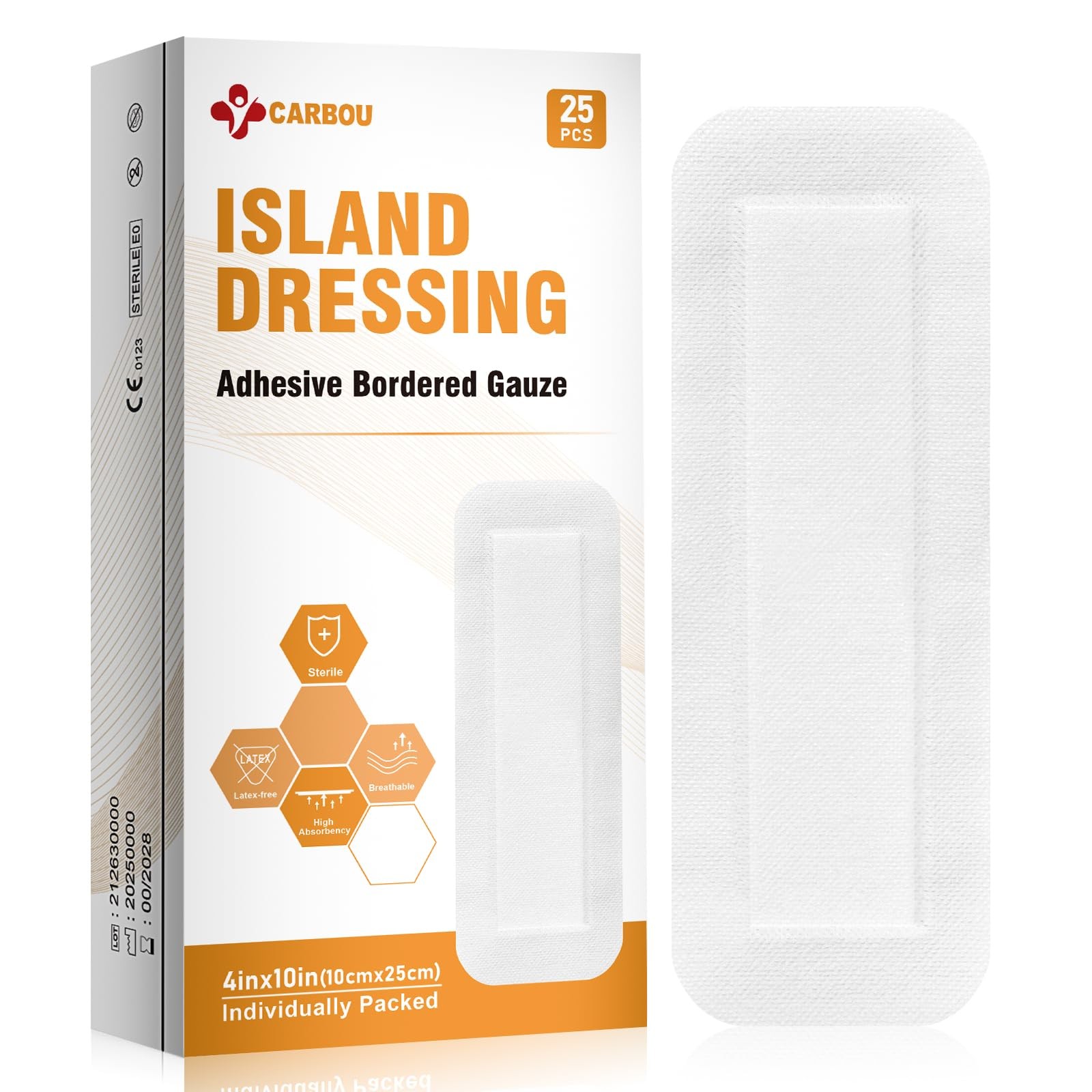 Carbou Island Dressing Bordered Gauze 4″x10″ – 25 Sterile 4”x10”