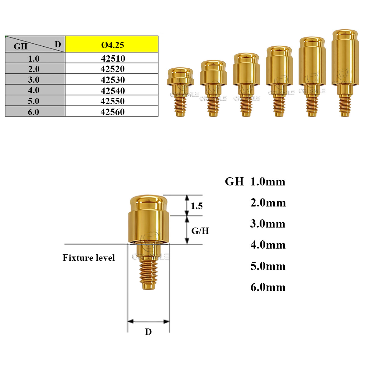 Locator abutment attachment full Set fit to Sweden&Martina-4.25 GH1-6mm