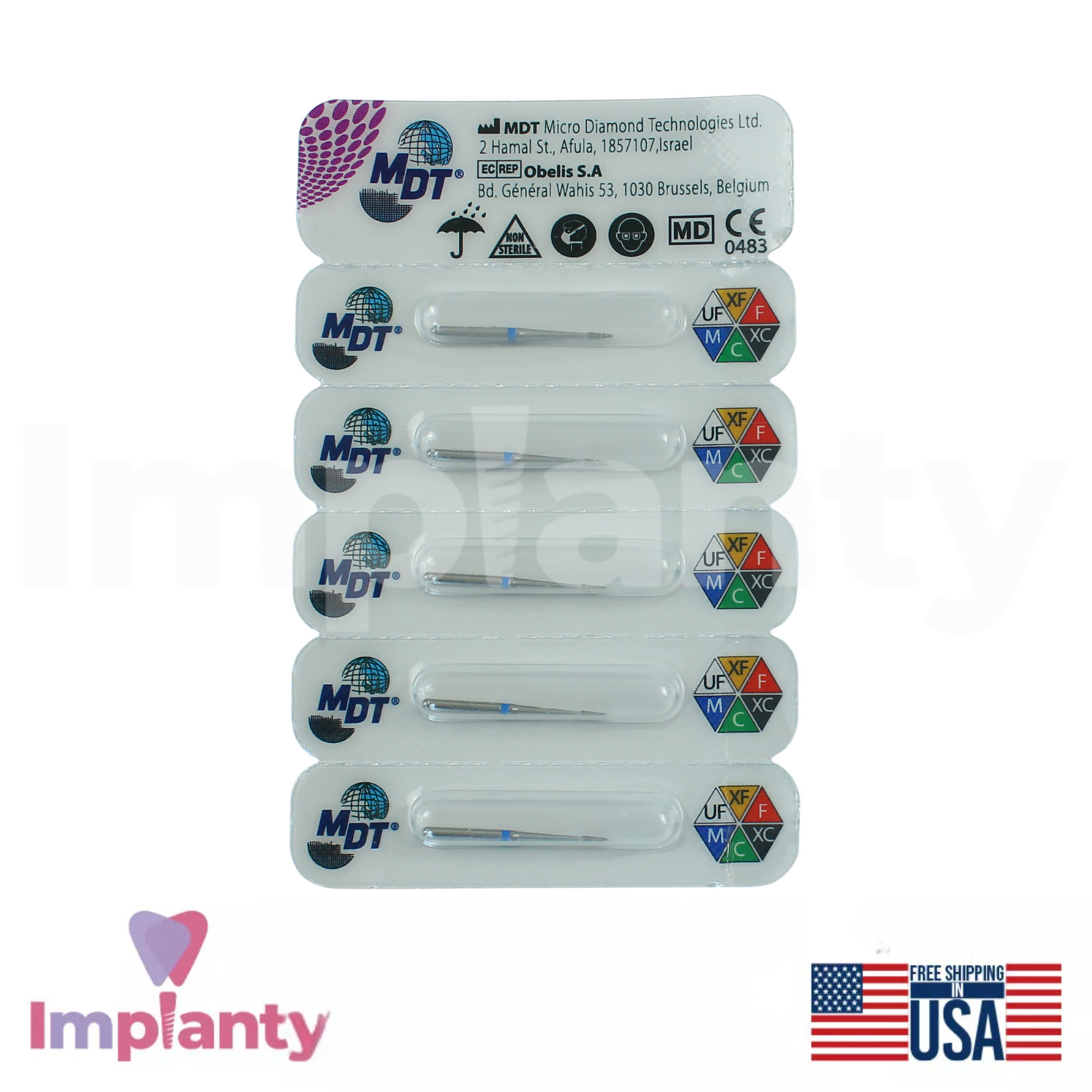 MDT Dental Short Flame Needle Head FG Diamond Burs 539 Fine Detailing Contouring