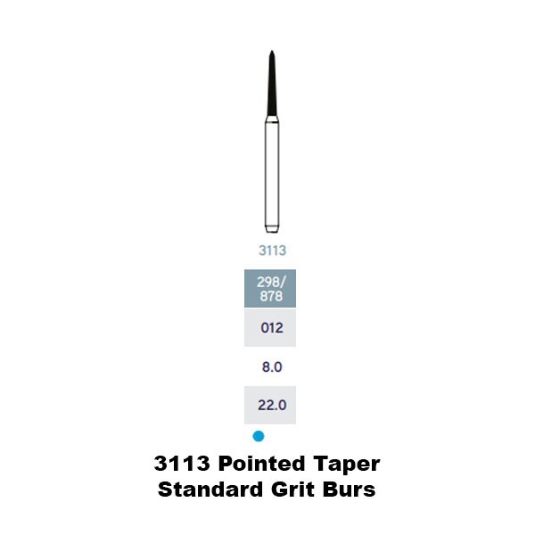 MICRODONT Pointed Taper shape 3113 (STANDARD) diamond burs 10/pk Made in Brazil