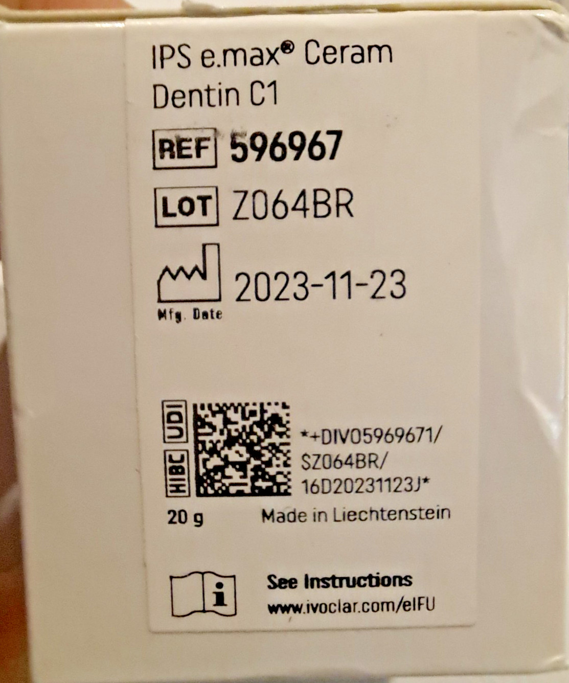 Ivoclar Vivadent IPS e.max Ceram Shade C1 Dentin 20g Refill 596967