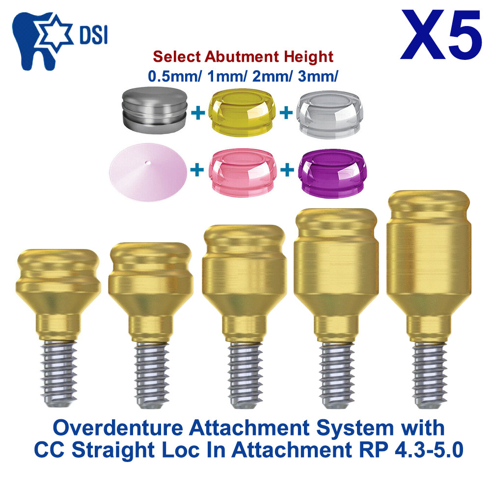 5x Prosthetic KIt Conical Straight Loc In Attachment RP Abutment 4 Caps Housing
