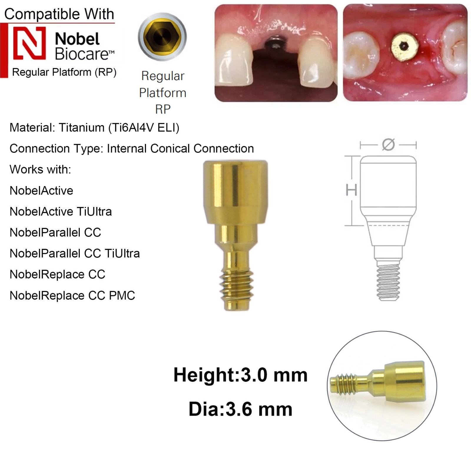 US NOB RP Healing Abutment Cap Conical Connection Accessories Fits Nobel Active