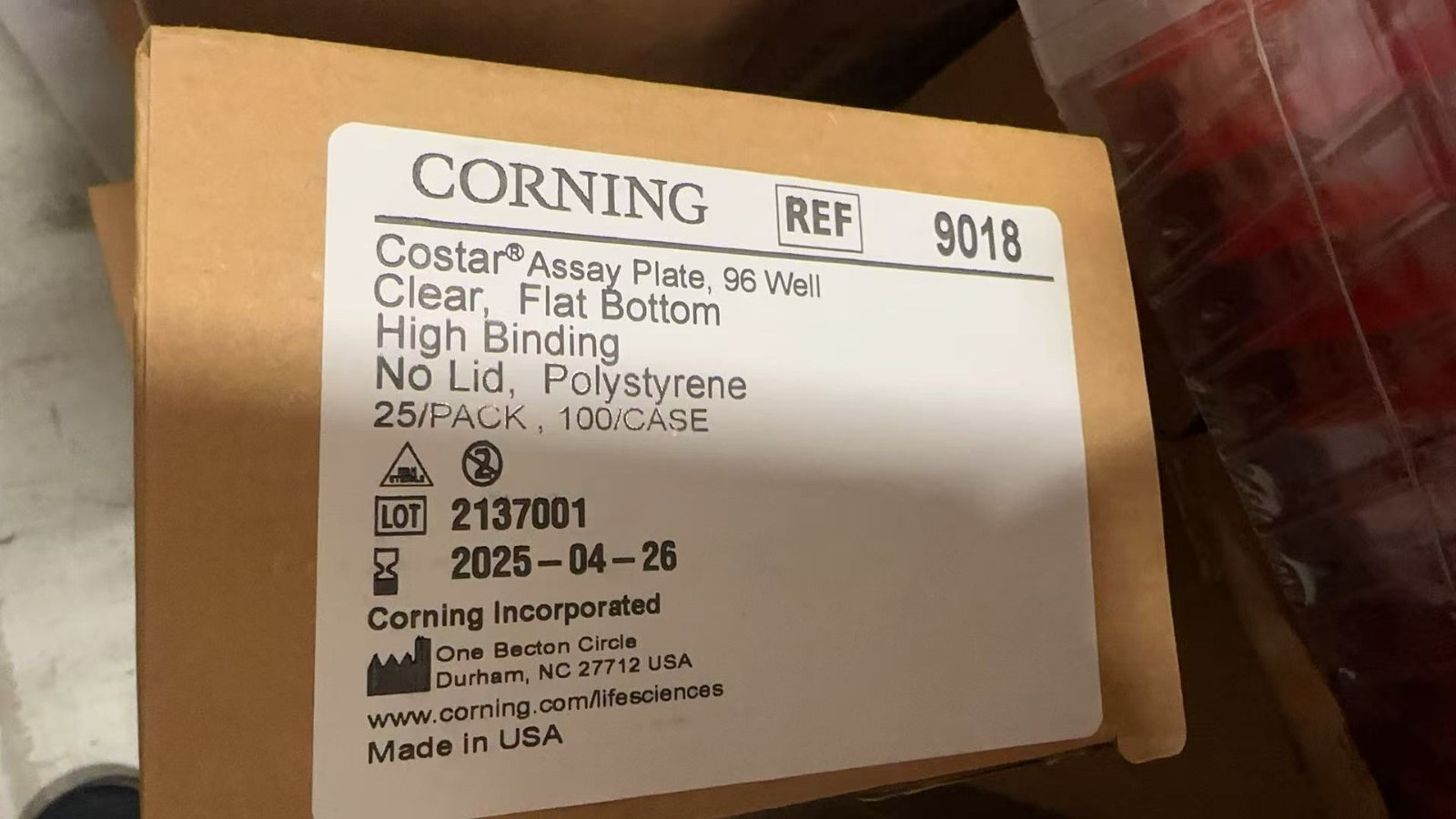 Corning 9018 Culture Plates 96 Well Flat Bottom, 25/pack
