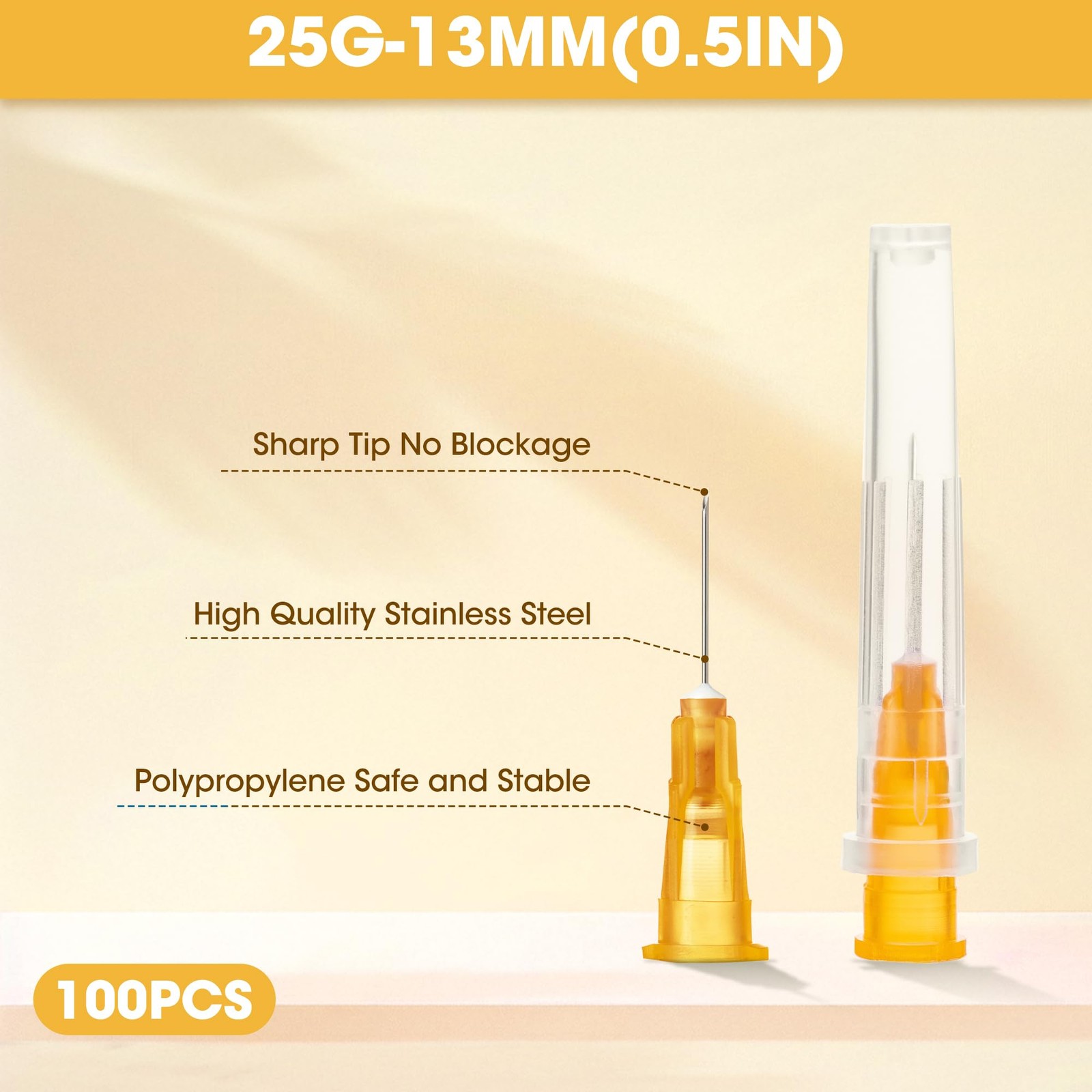 25Ga 1/2 Inch Luer Lock Needle Accessories with Cap for Scientific and Industria