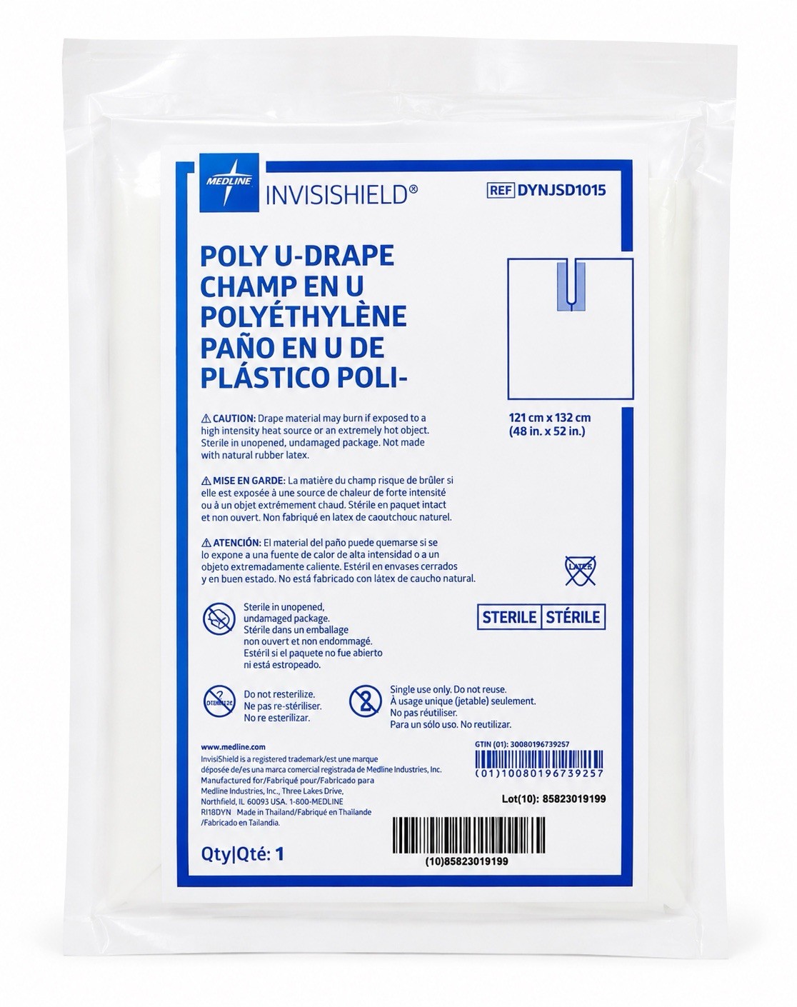 Medline InvisiShield Poly U-Drape 48” x 52” Sterile Drape DYNJSD1015 Box of 10