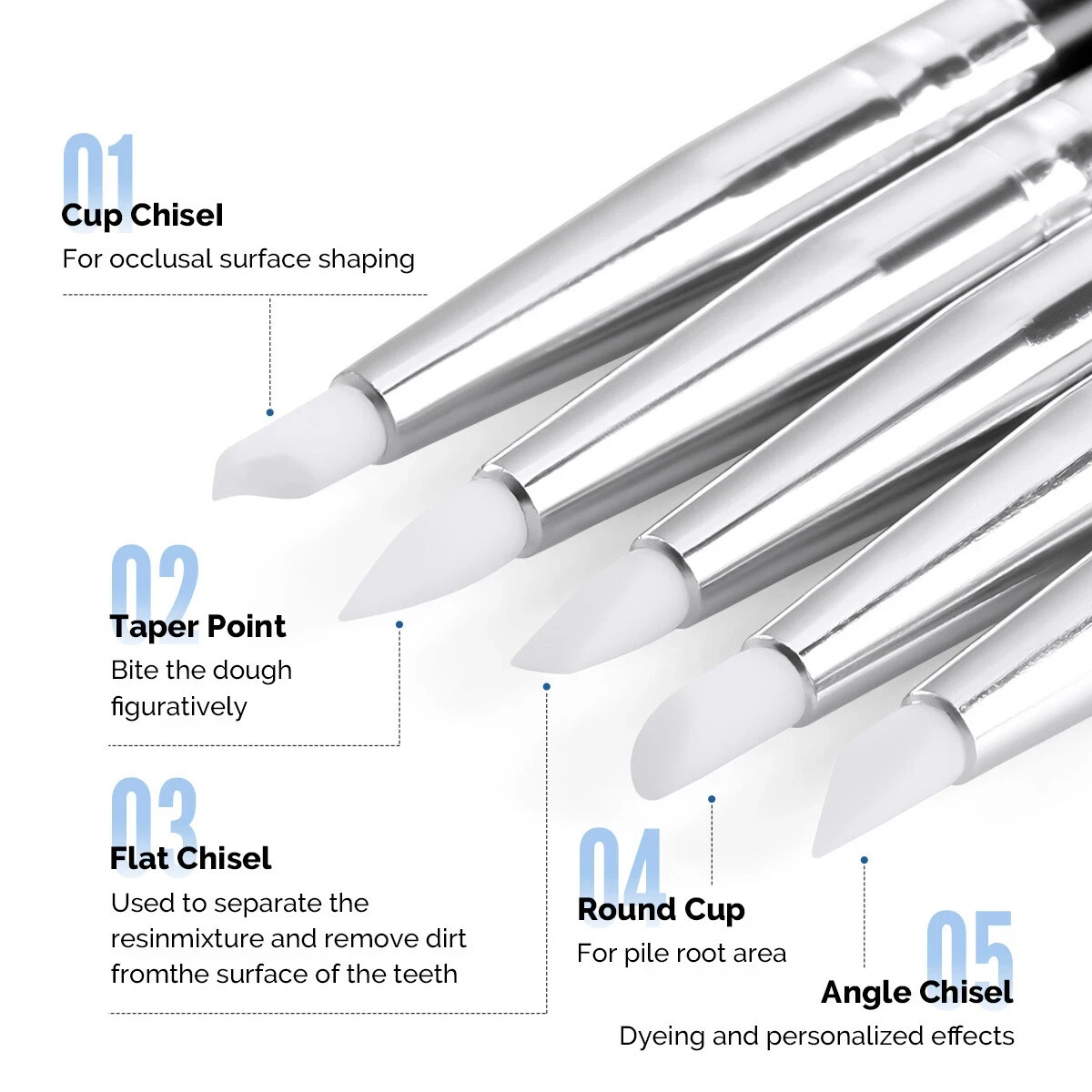 5Pcs/Set Dental Composite Resin Veneer Cement Porcelain Silicone Brush Pen