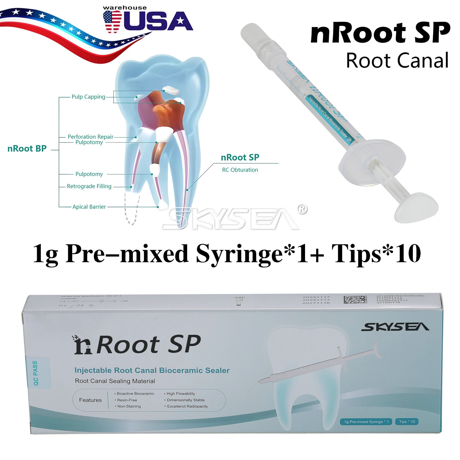 10 packs 1g Material de Sellado para Endodoncia Injectable Biocerámico Dental US