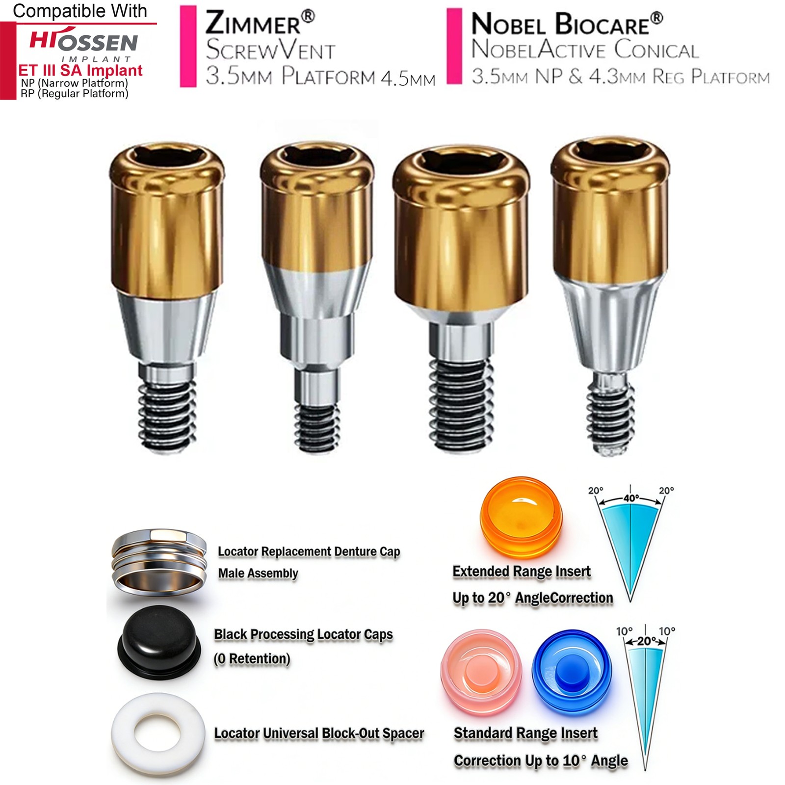 US Overdenture Fit Zest Locator Ti Abutment Retention Caps Hiossen Nobel Zimmer