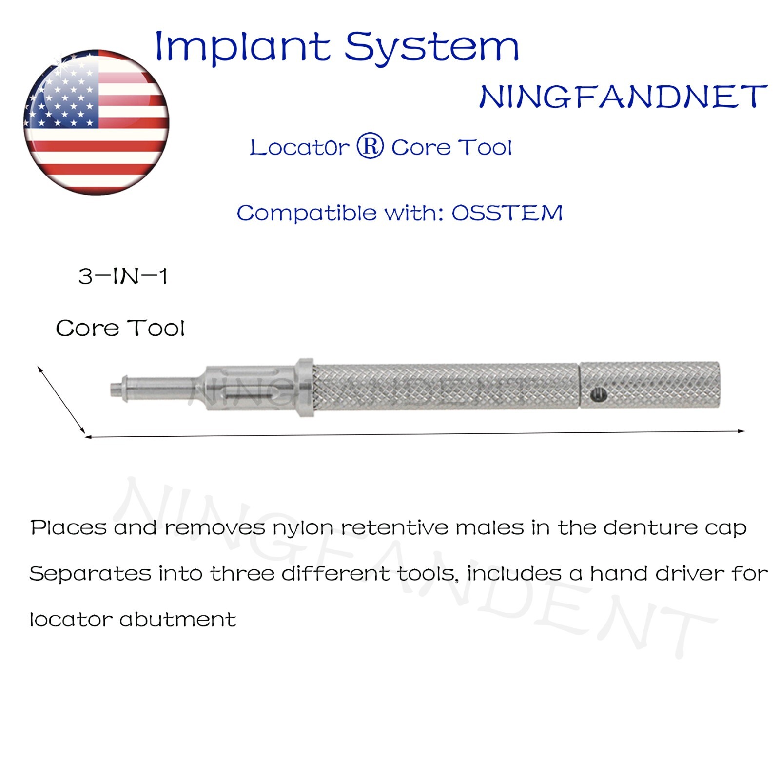 US Dental Locat0r 3-In-1 Tool,For Insertion Extraction Implant Overdenture Caps