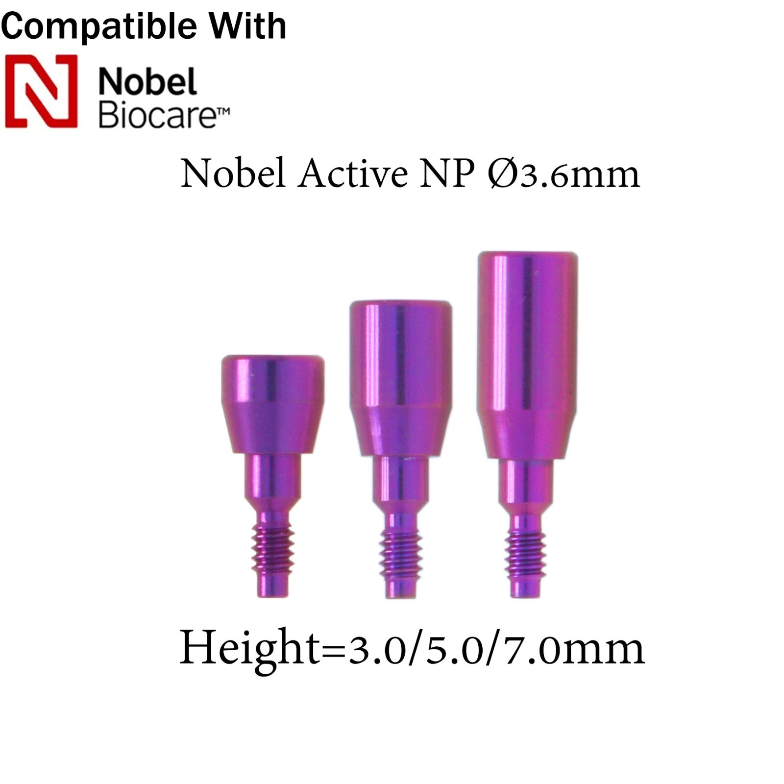 Dental Healing Cap Abutment RP/NP fits NOBEL Active Ø3.6/5.0/6.0 H=3.0/5.0/7.0mm