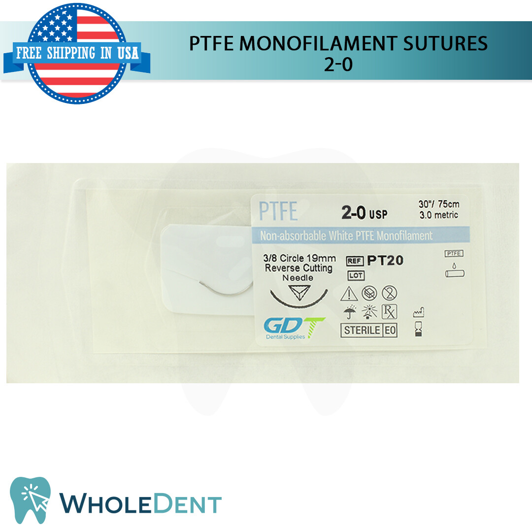 Monofilament PTFE Synthetic Suture Sewing Thread 3/8 Circle Reverse Sterile 2-0