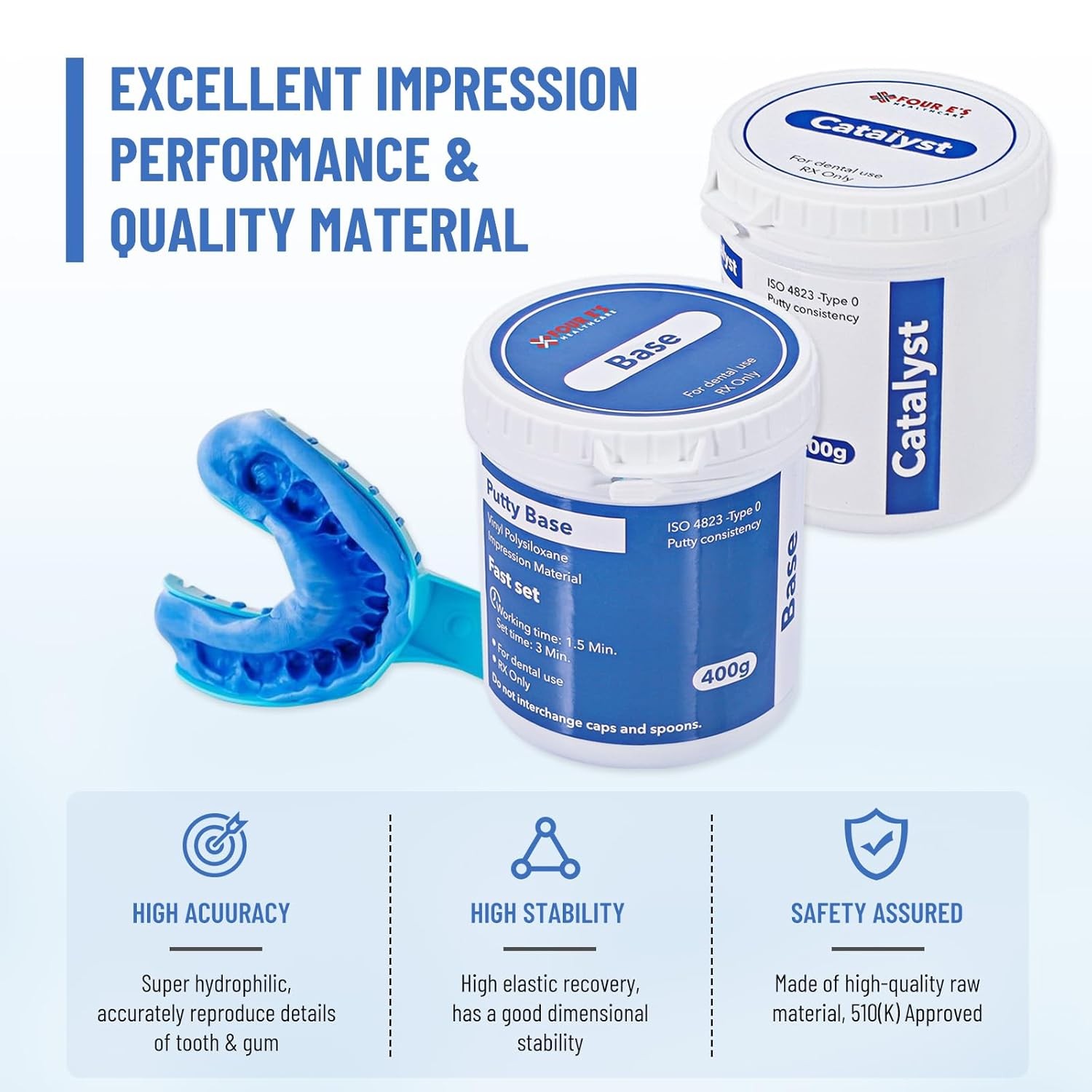 Dental Putty Fast Set PVS VPS Dental Impression Material 400g Base&400g Catalyst