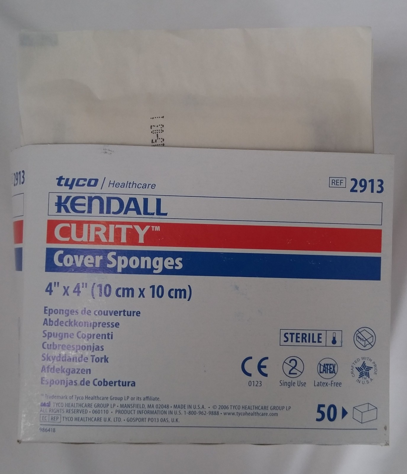 Tyco Kendall Curity Cover Sponges 4″x4″ (10cm x 10cm) Ref. 2913 (Lot of 50)