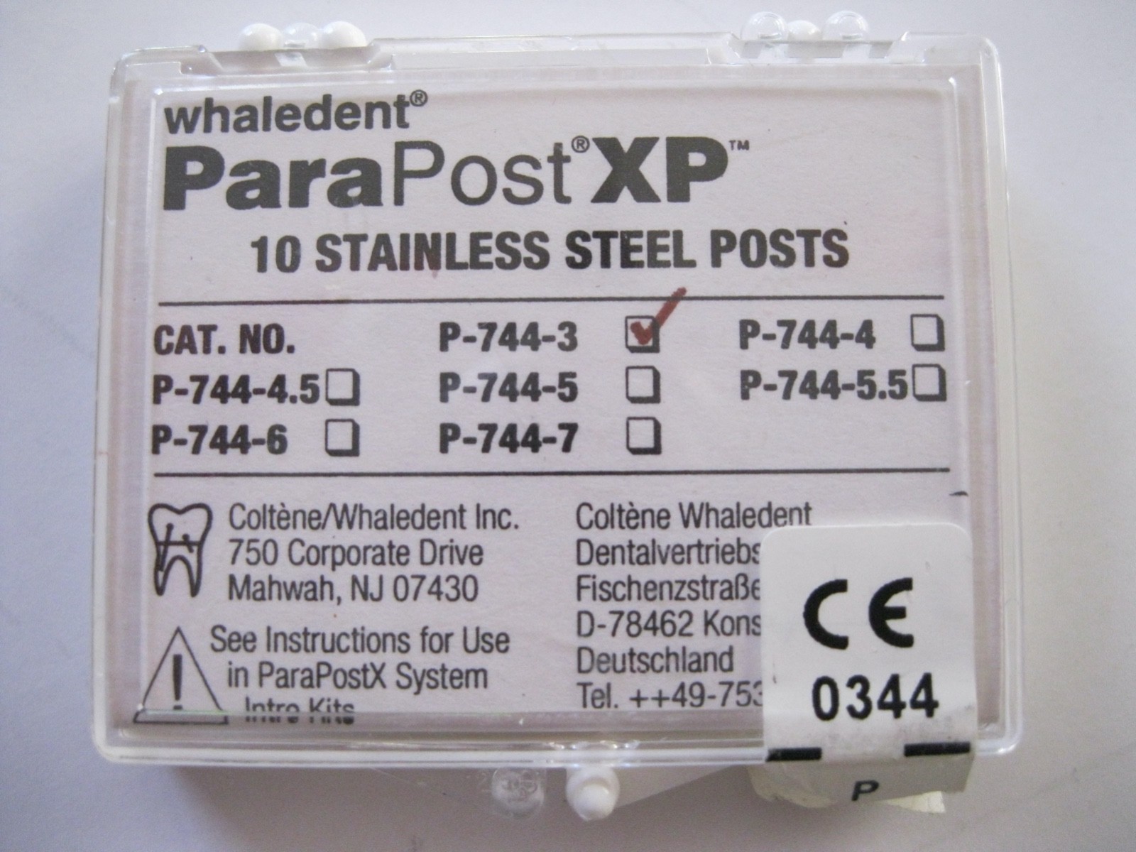 Coltene Whaledent P744-3 ParaPost XP Stainless Steel , 10/Pk NEW Opened