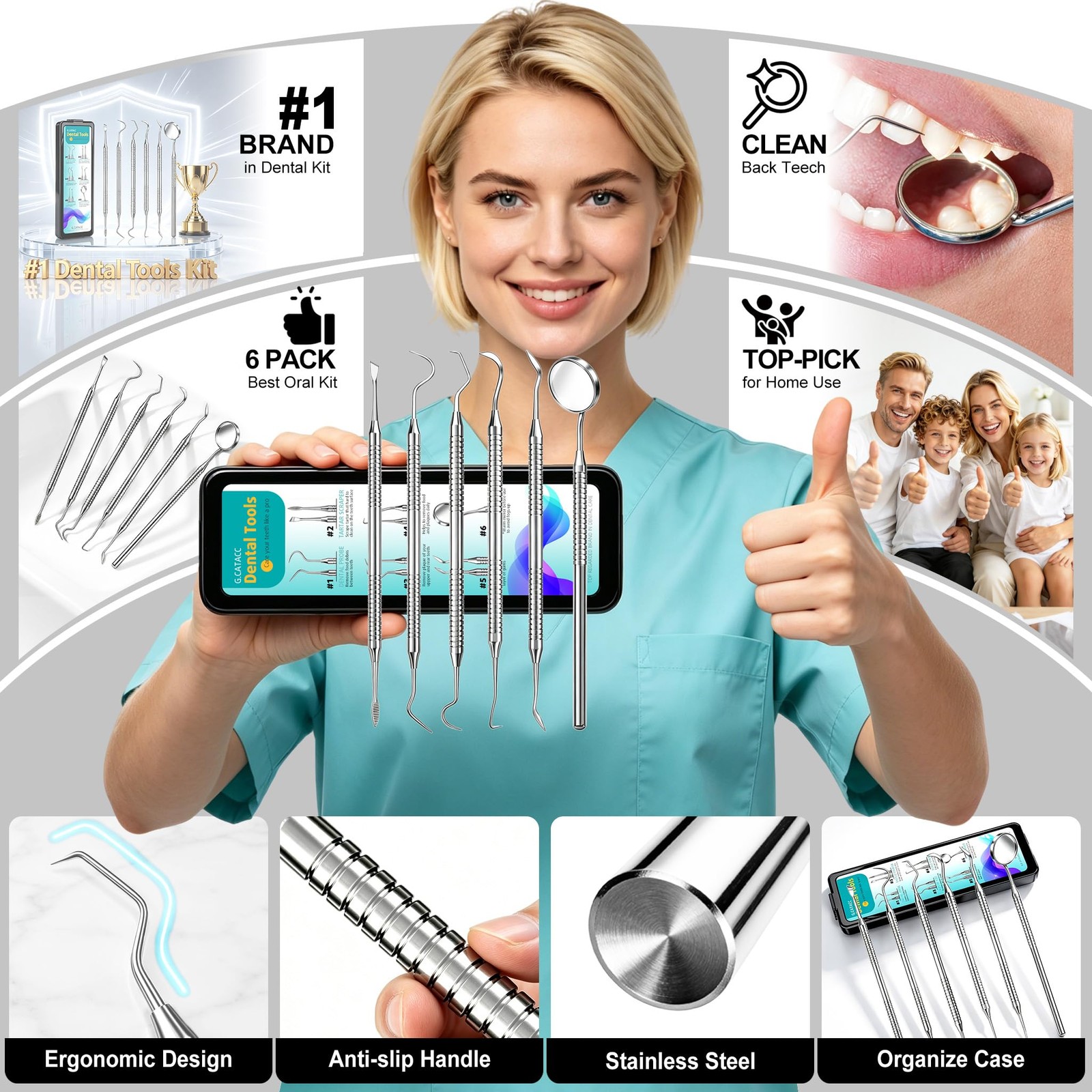 CATACC PRO Dental Tools, 1 Count (Pack of 6), Tools With Case – Black