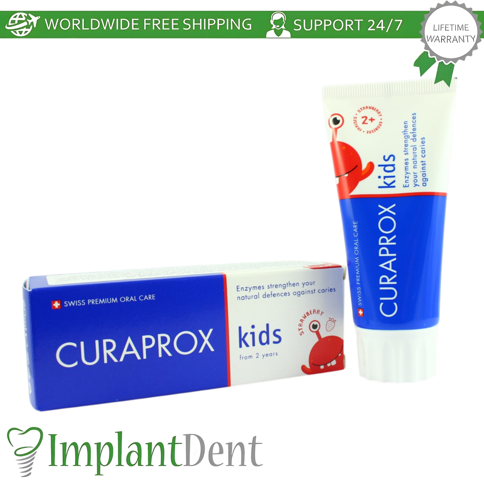 Dental Strawberry Toothpaste 60ml Kids Age 2+ Gentle Oral Care Hygiene Curaprox