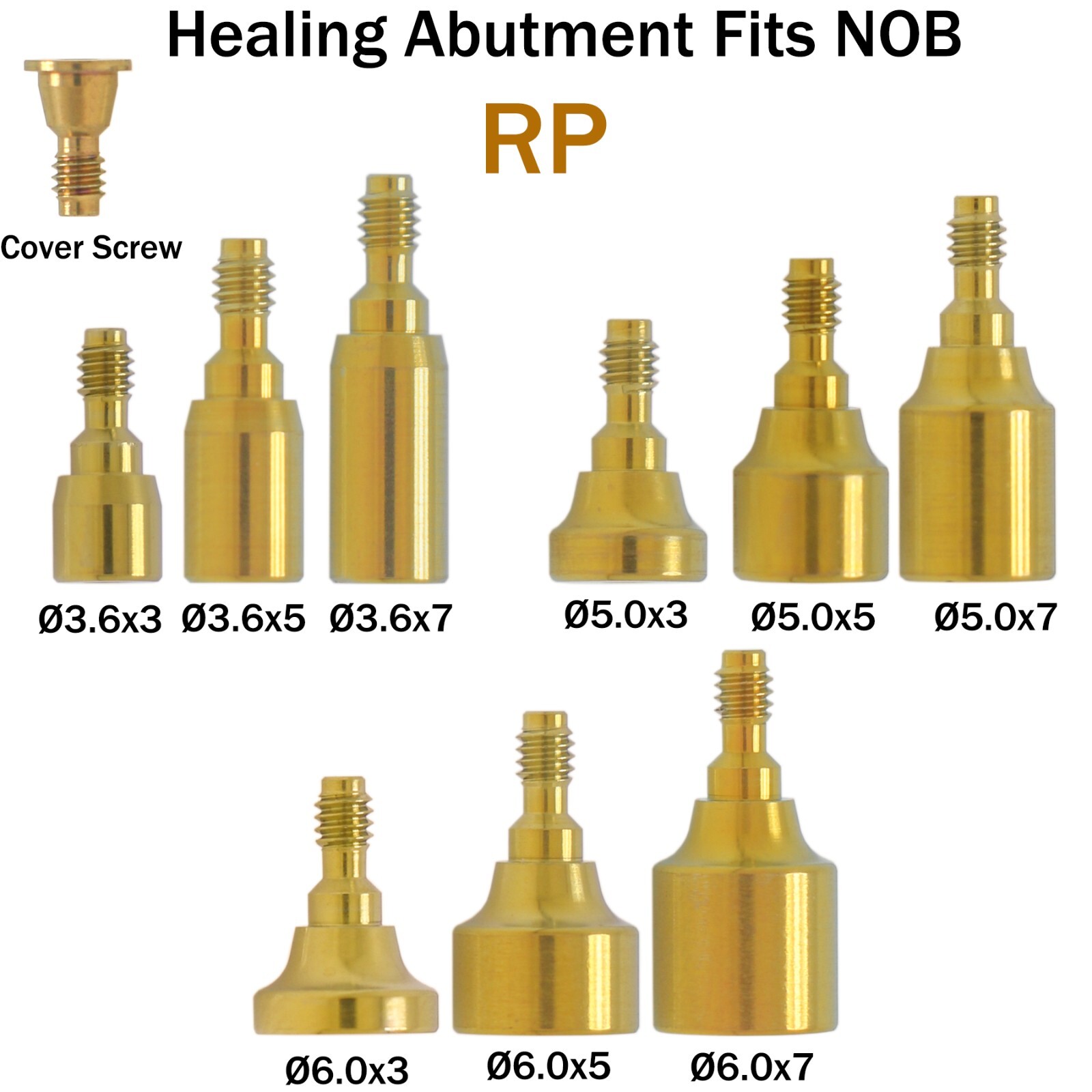 Dental Healing Cap Abutment RP/NP fits NOBEL Active Ø3.6/5.0/6.0 H=3.0/5.0/7.0mm