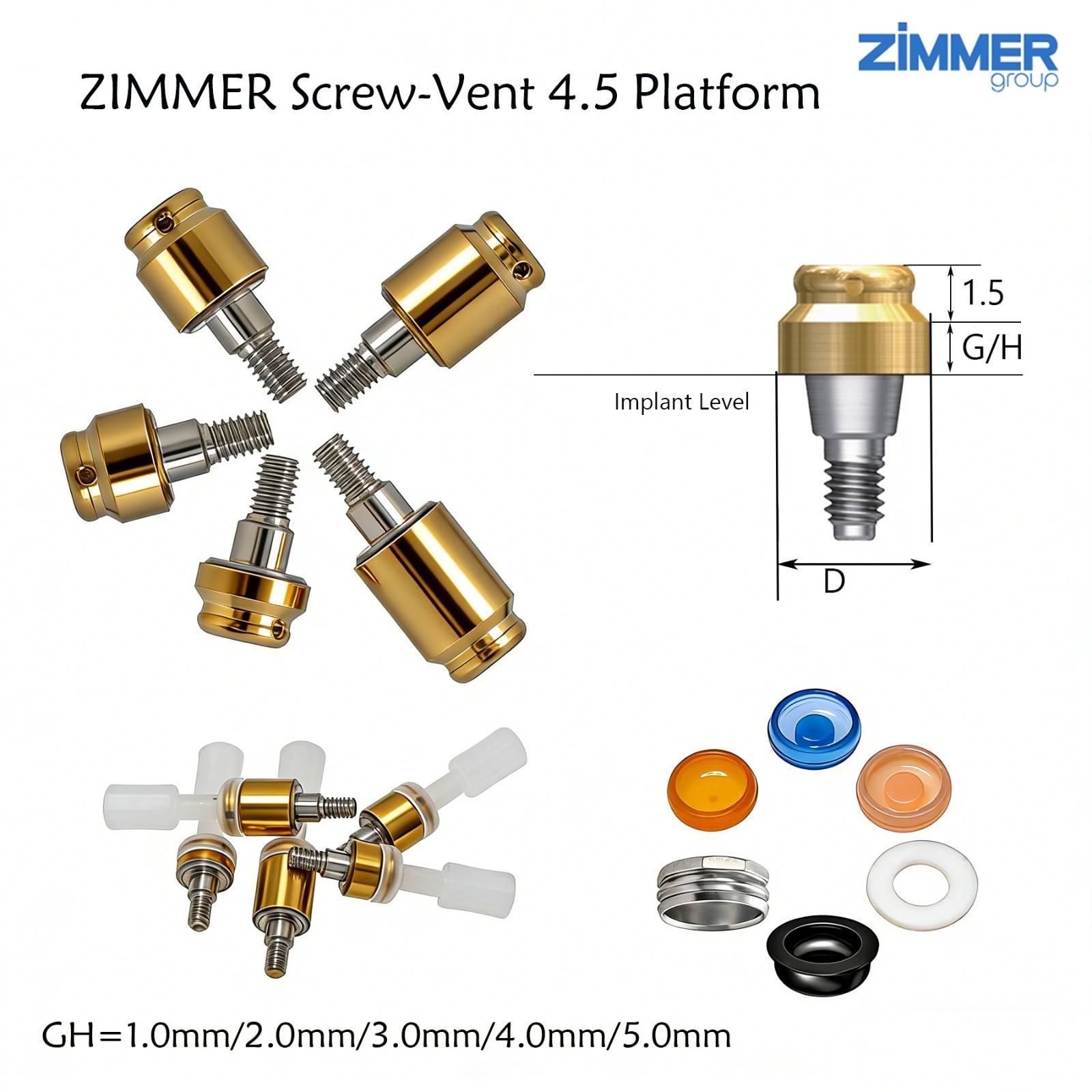 US ZIMMER Tapered Screw Vent Ø4.5mm For Locator Abutment 1-5.0mm GH Internal Hex