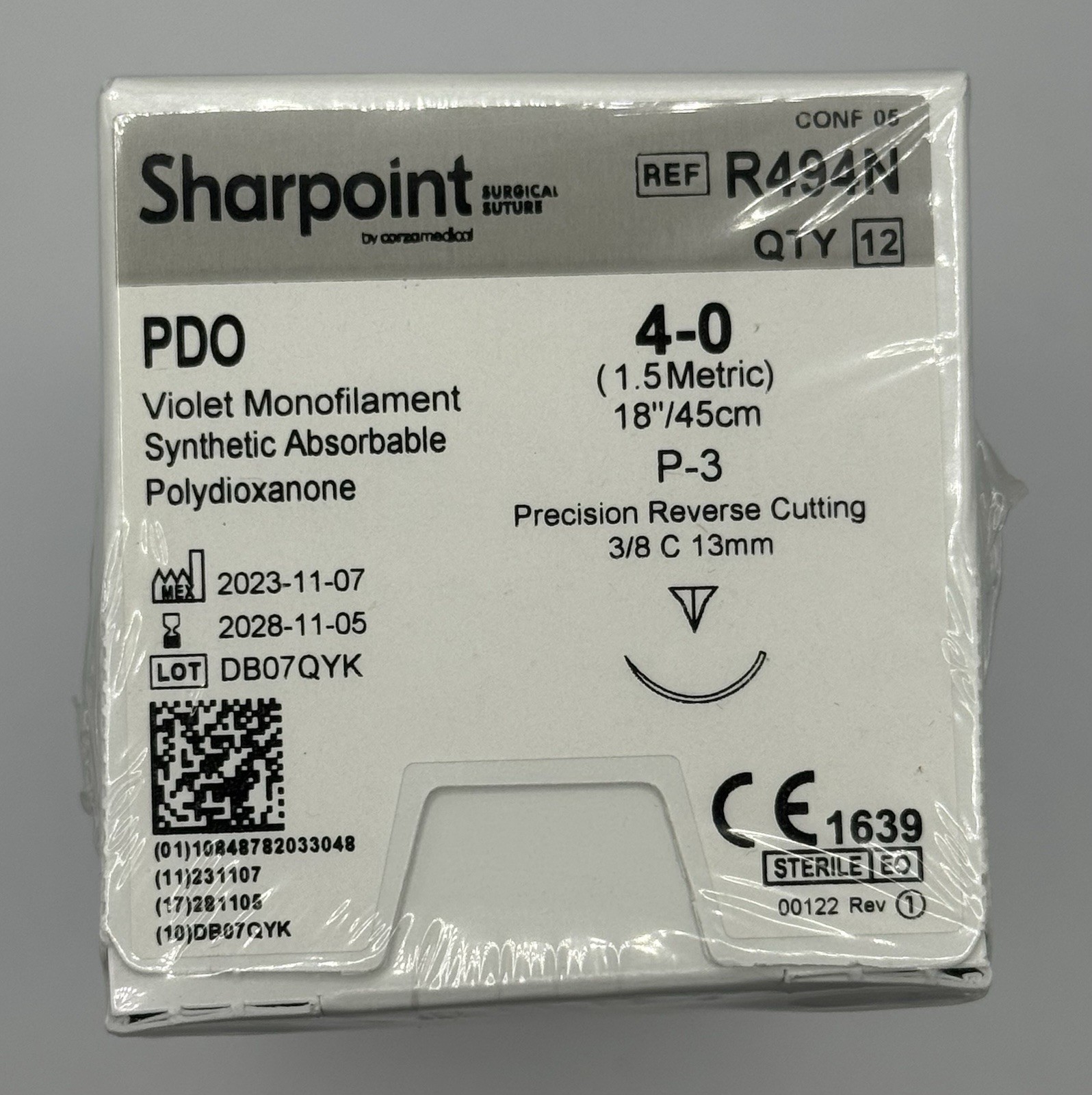 SharpPoint PDO 4-0 P-3 13mm Reverse Cutting Suture 18” Box of 12