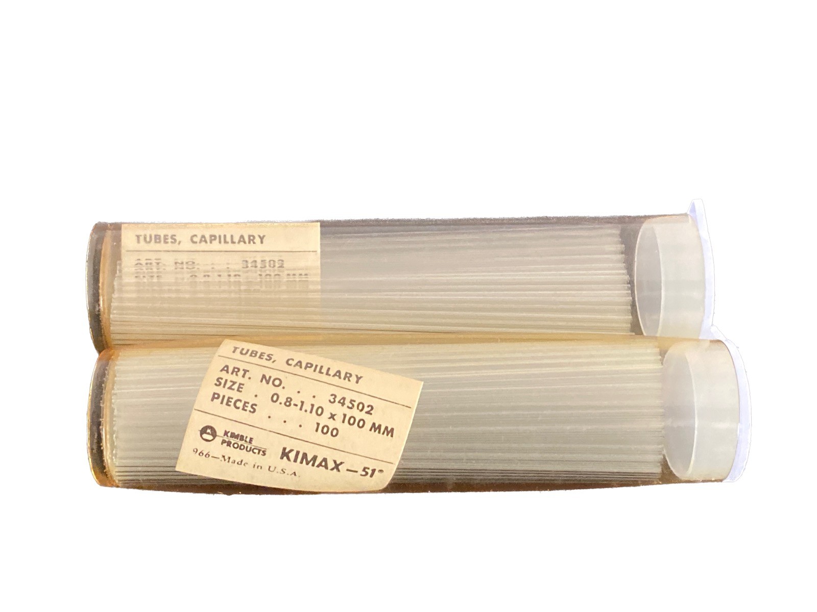 (200) KIMBLE 100mm Melting Point Capillary Tubes Open At Both Ends 34502-99