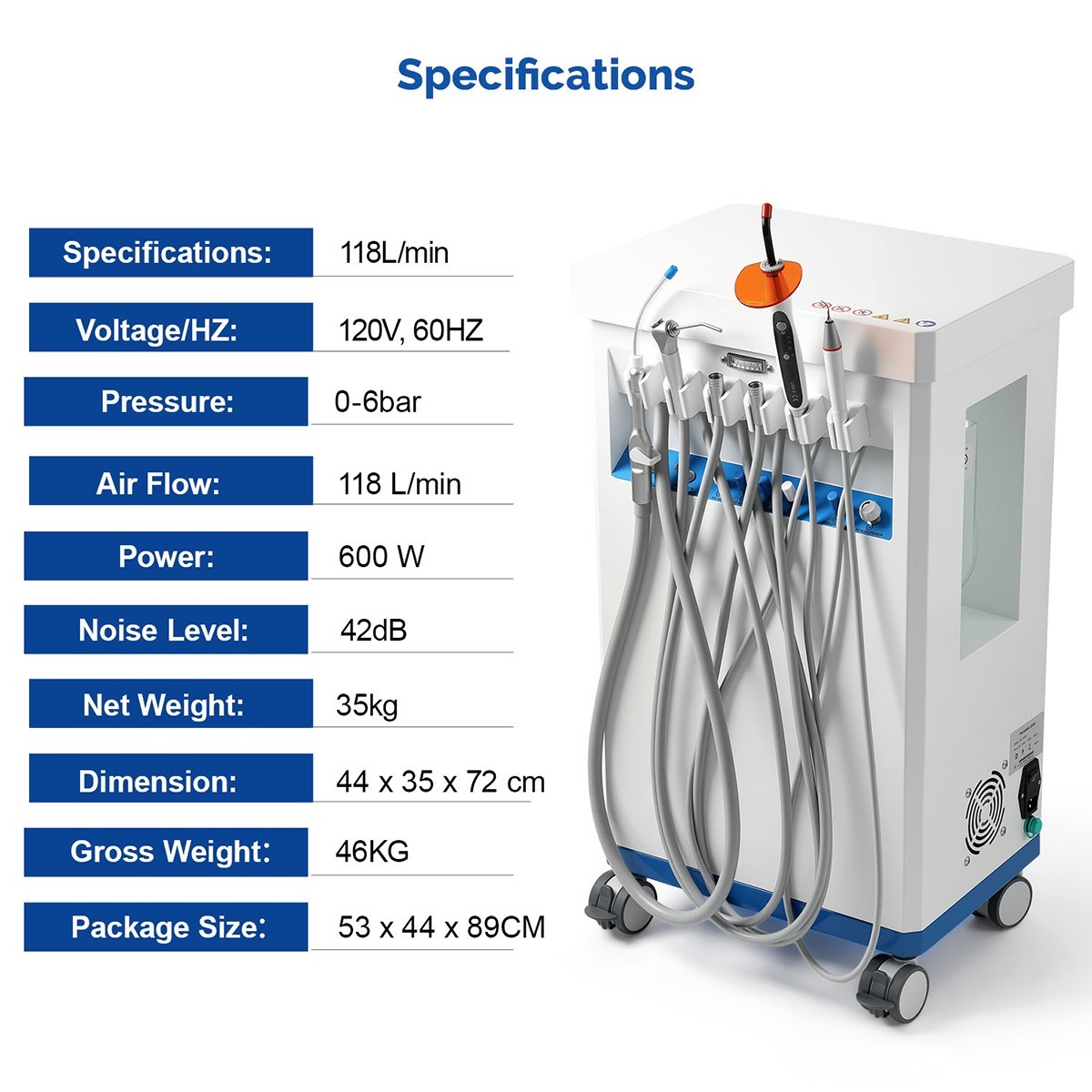 GU-P209 Dental Mobile Delivery Cart Treatment Unit Air Compressor Suction FDA