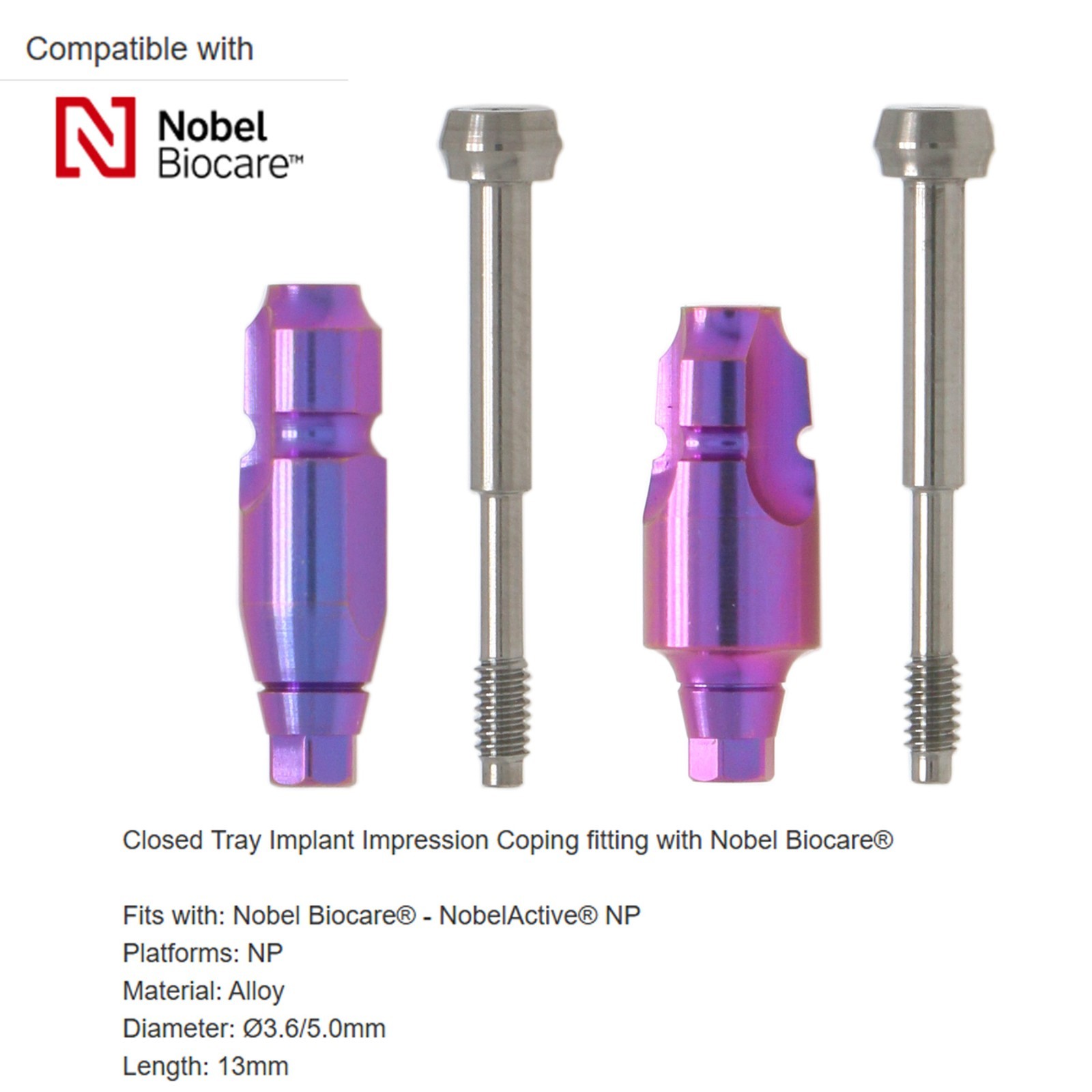 Nobel Biocare Dental impression coping Open Closed tray For NP/RP Conical Conn